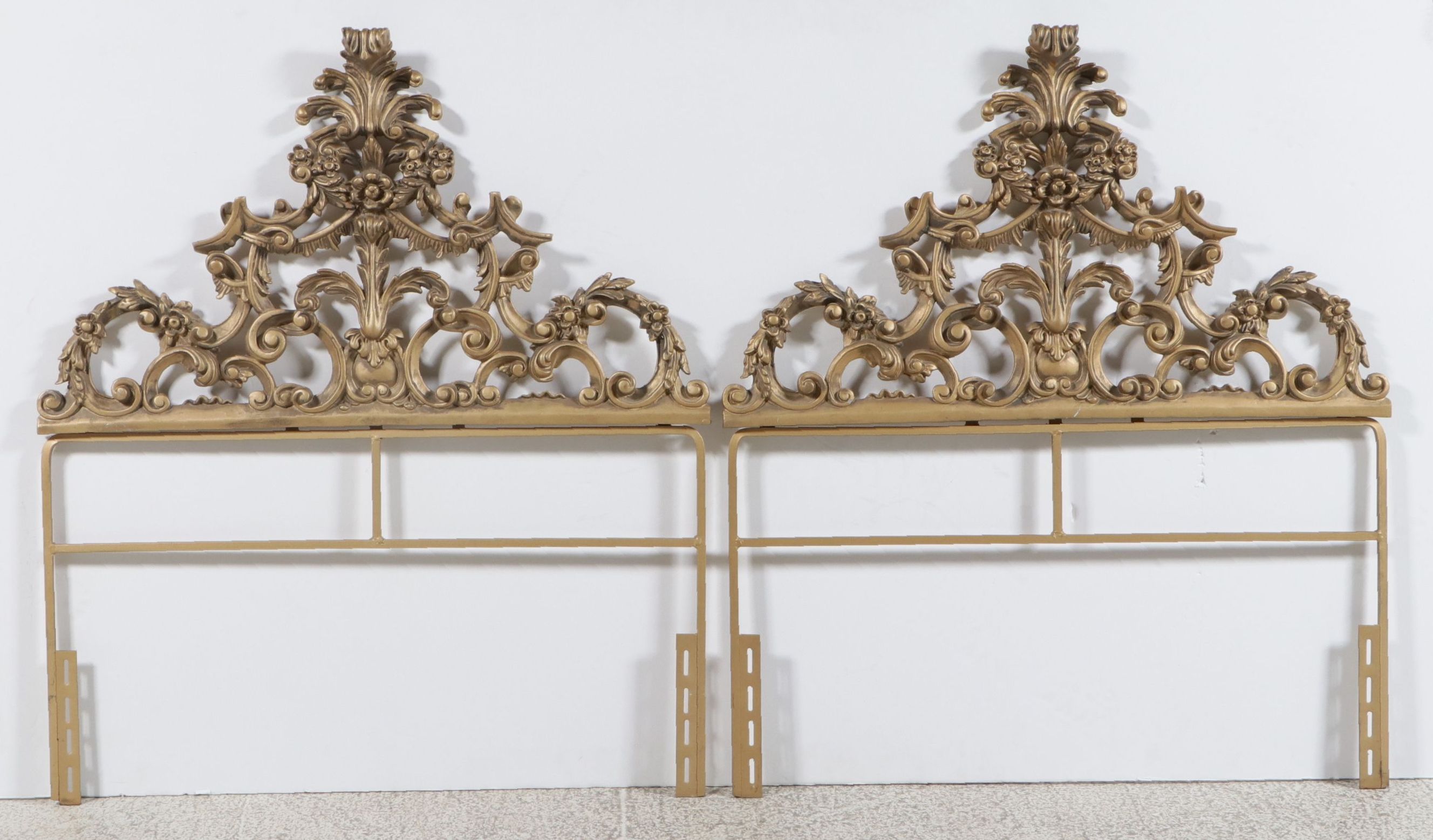Pair of Rococo Revival Gilt Cast Metal Twin Headboards
