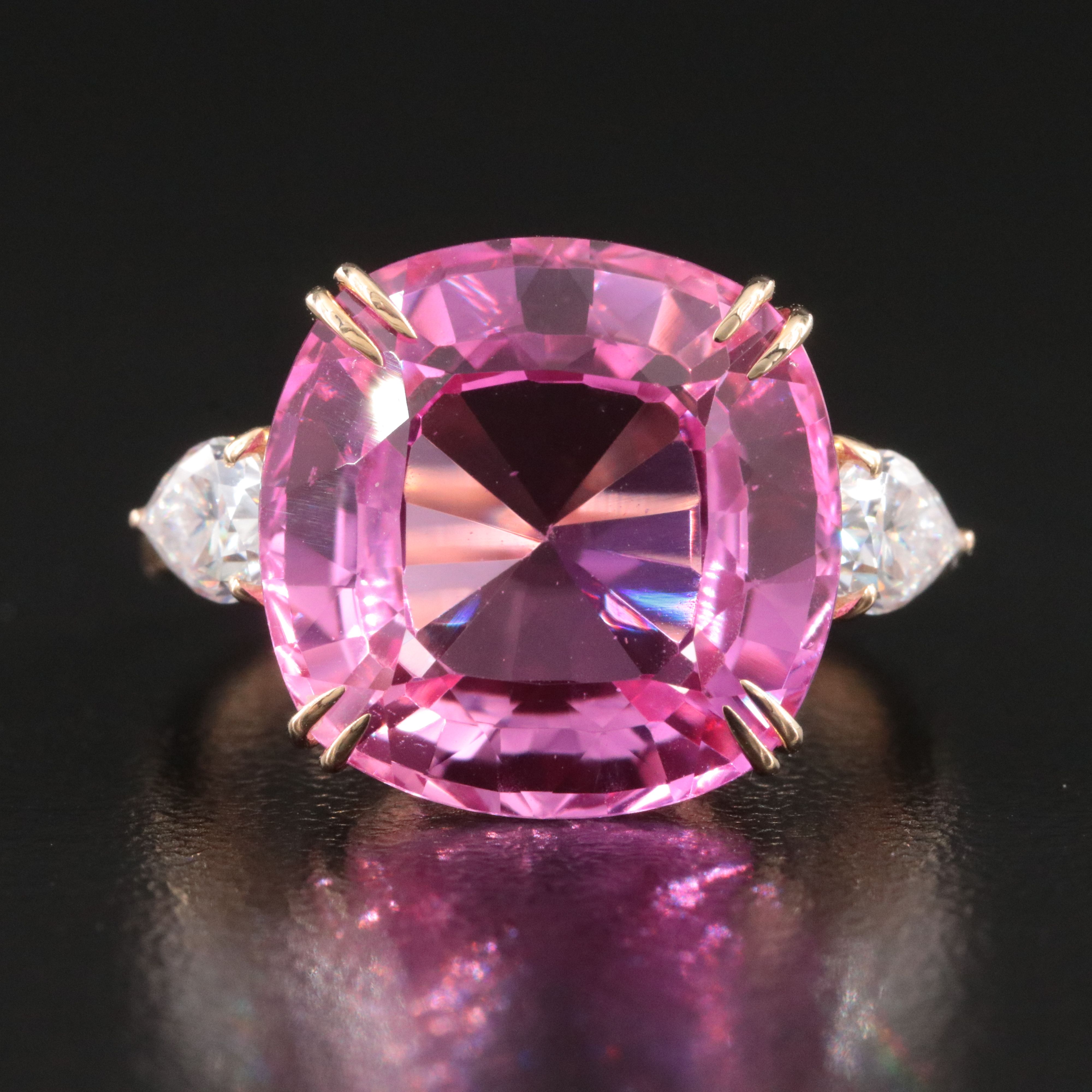 14K 14.35 CT Pink Sapphire and Moissanite Three Stone Ring