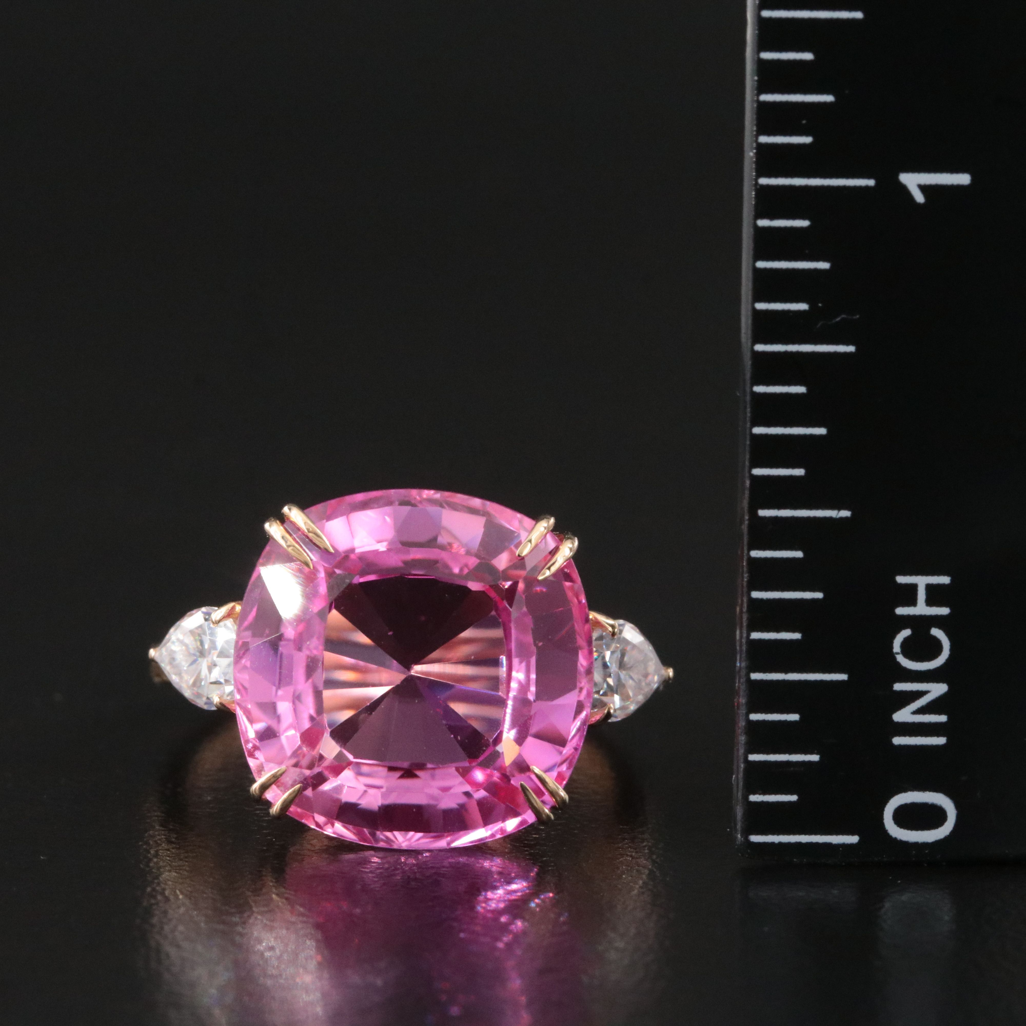 14K 14.35 CT Pink Sapphire and Moissanite Three Stone Ring