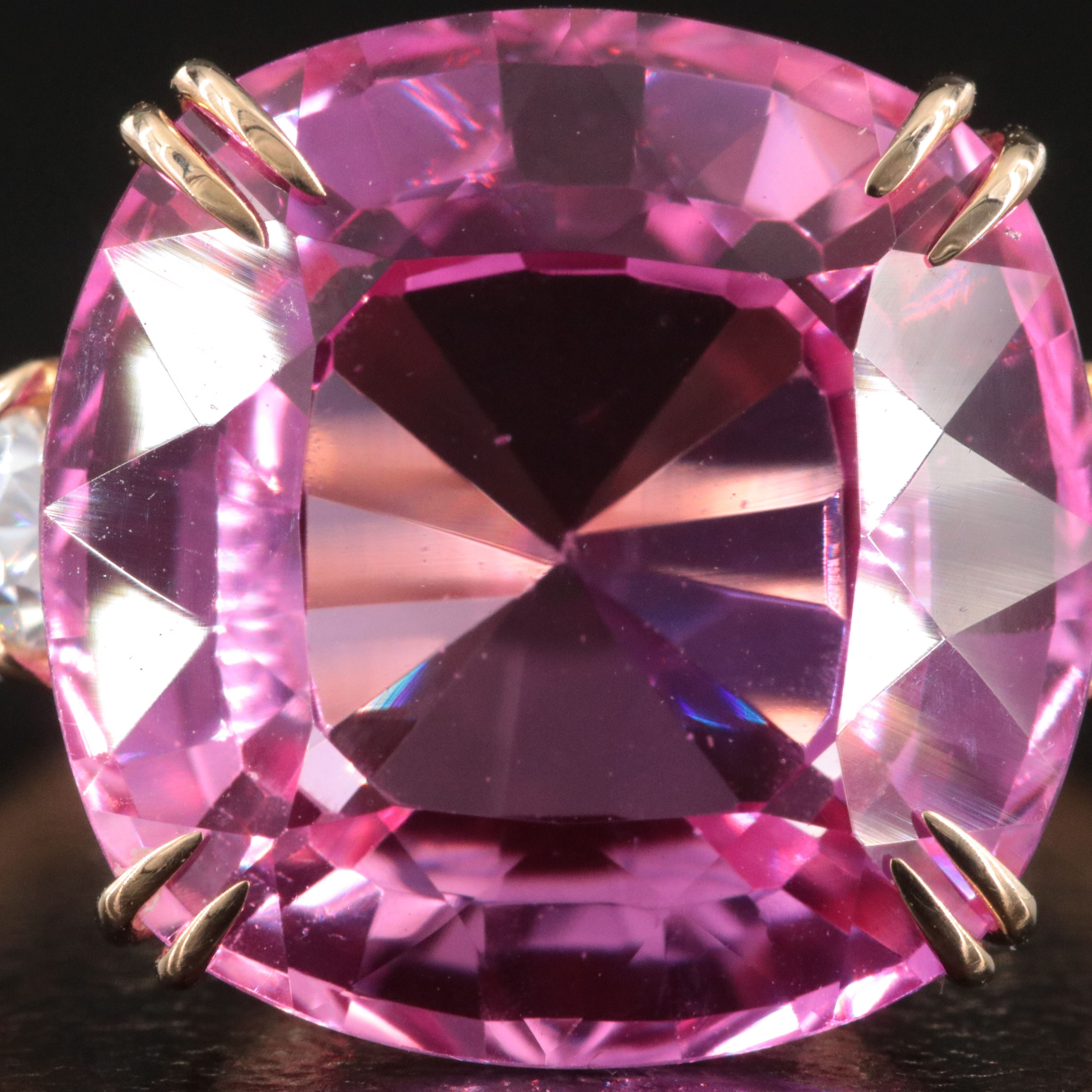 14K 14.35 CT Pink Sapphire and Moissanite Three Stone Ring