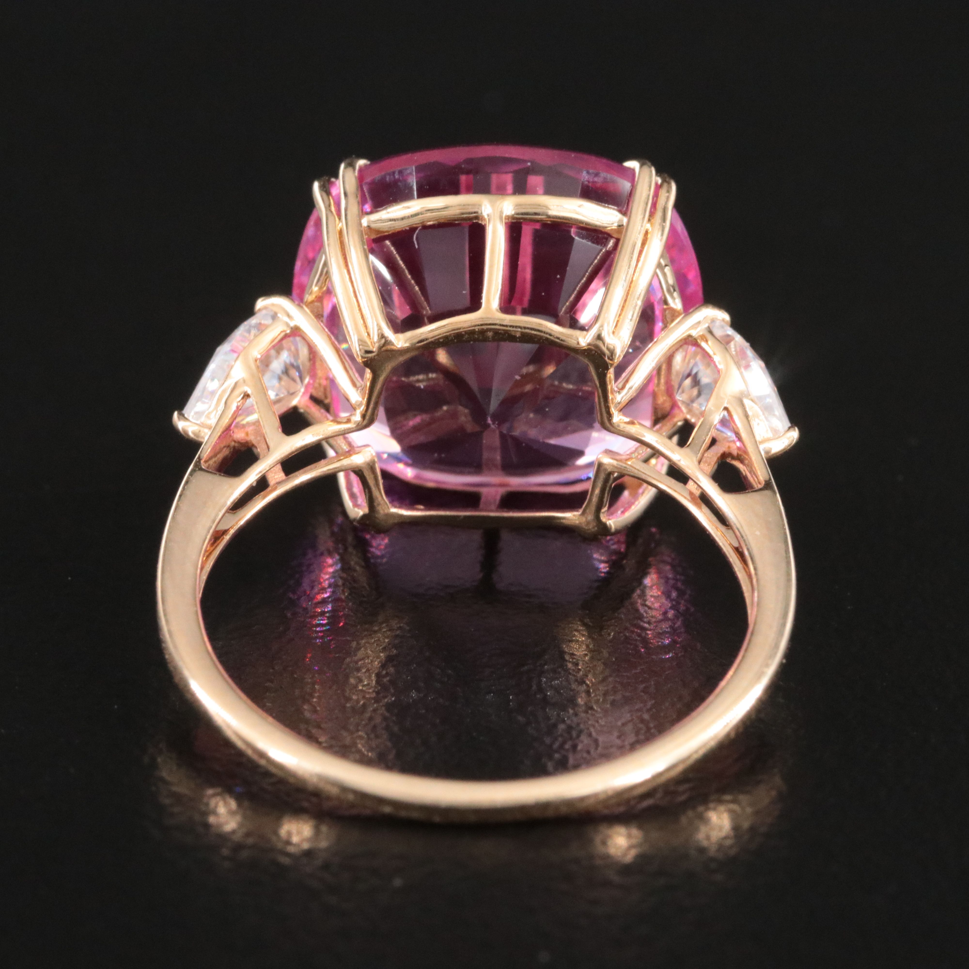 14K 14.35 CT Pink Sapphire and Moissanite Three Stone Ring