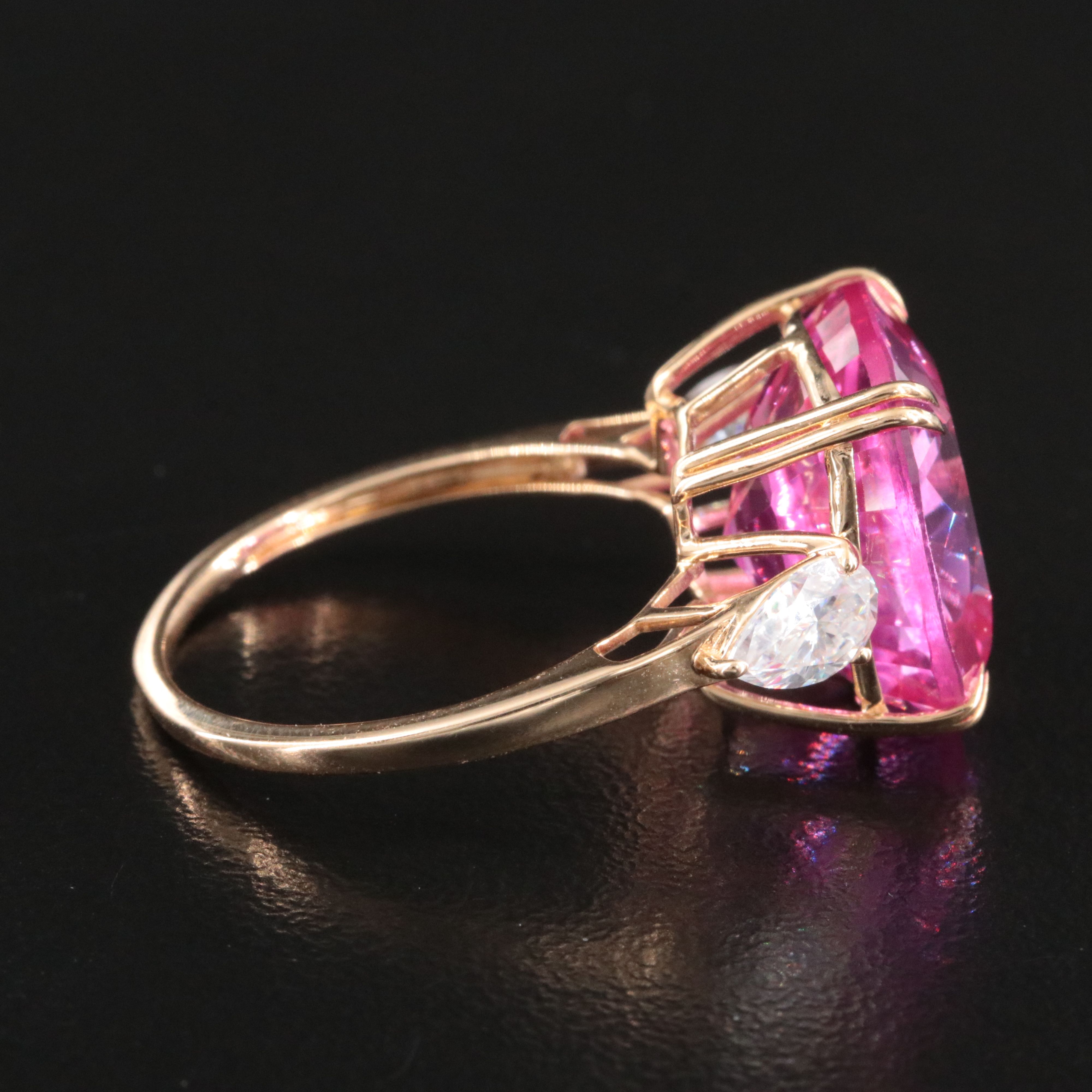14K 14.35 CT Pink Sapphire and Moissanite Three Stone Ring
