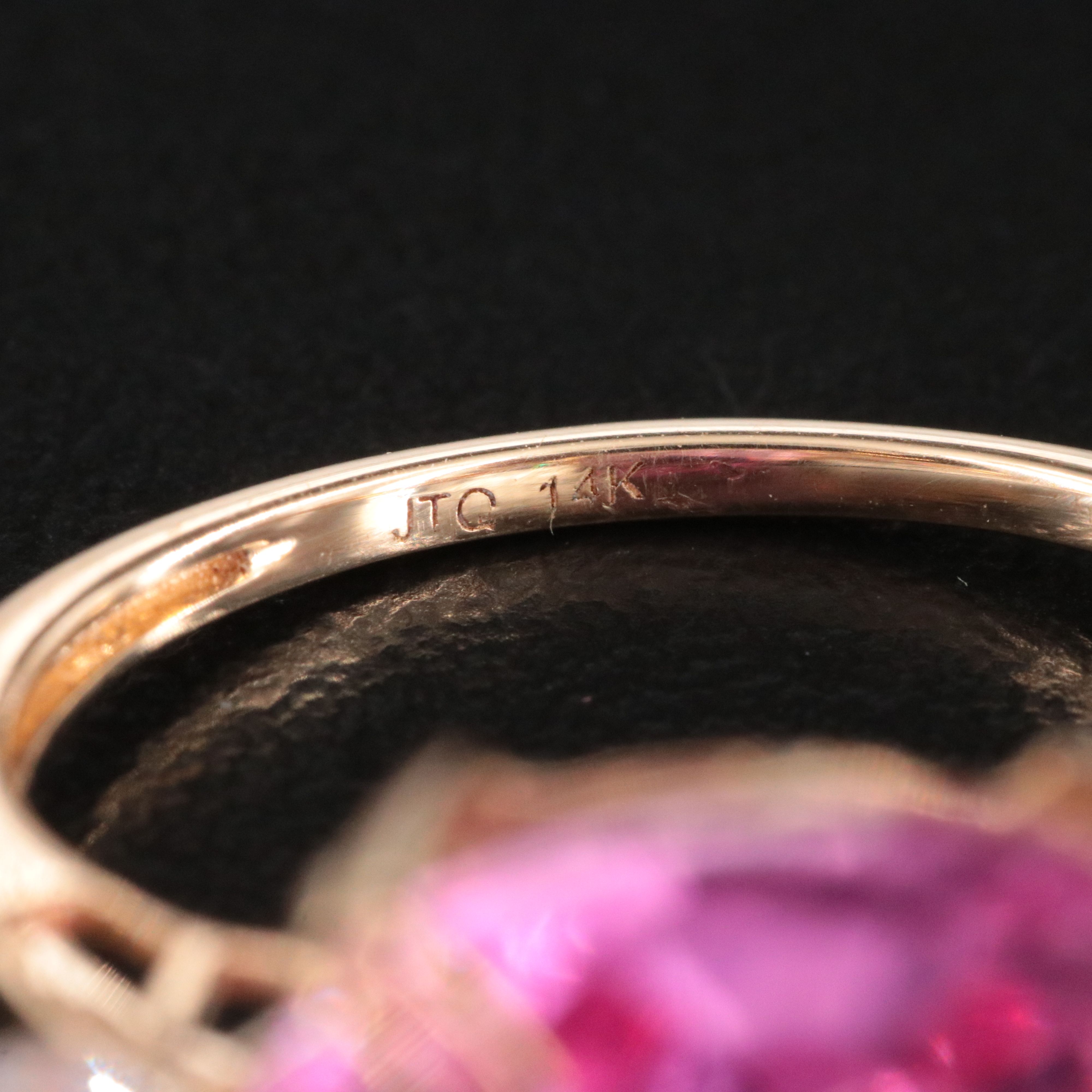 14K 14.35 CT Pink Sapphire and Moissanite Three Stone Ring