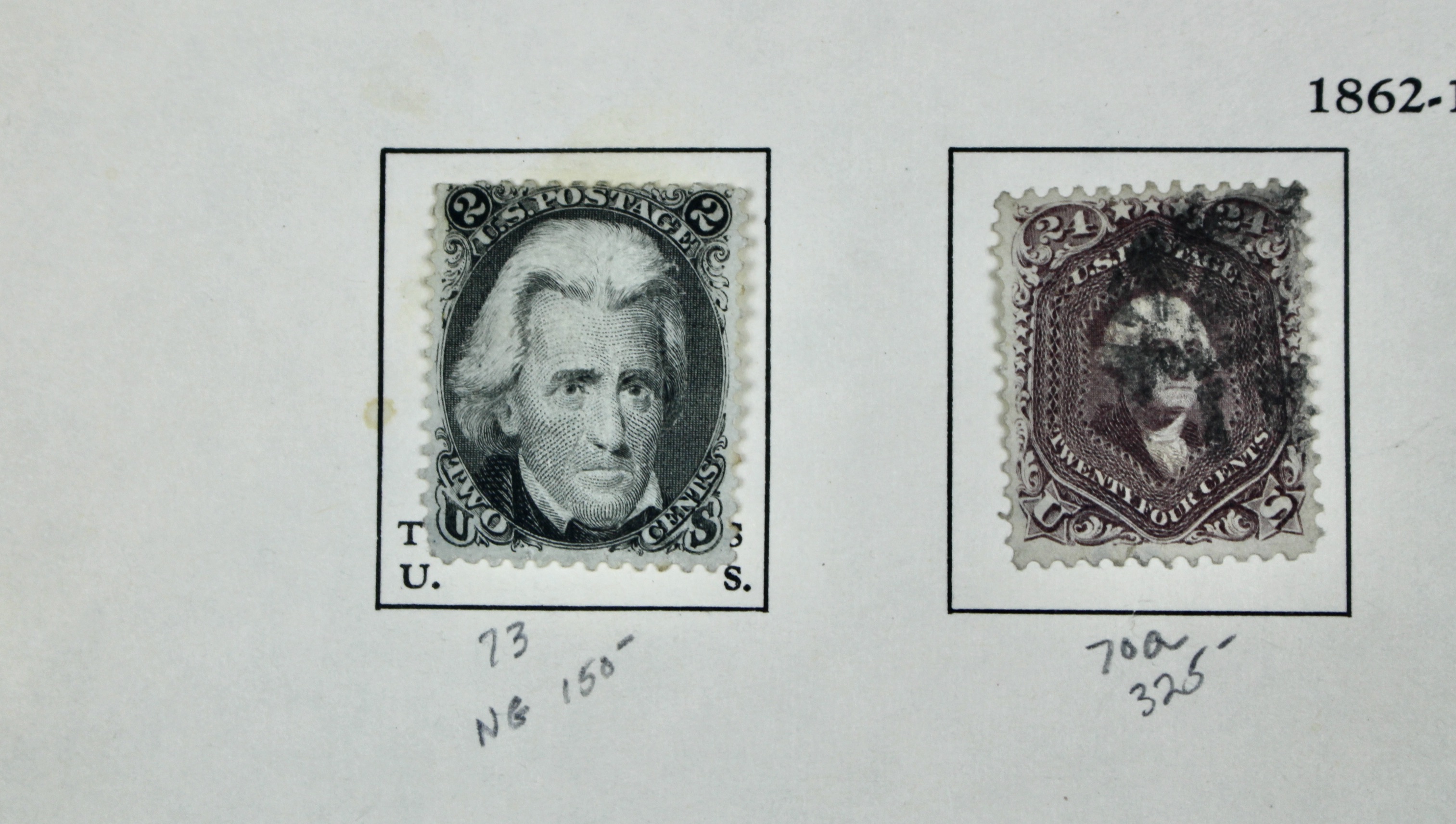 Ten Early U.S. Postage Stamps, Scott 68 to 78a, 1860s
