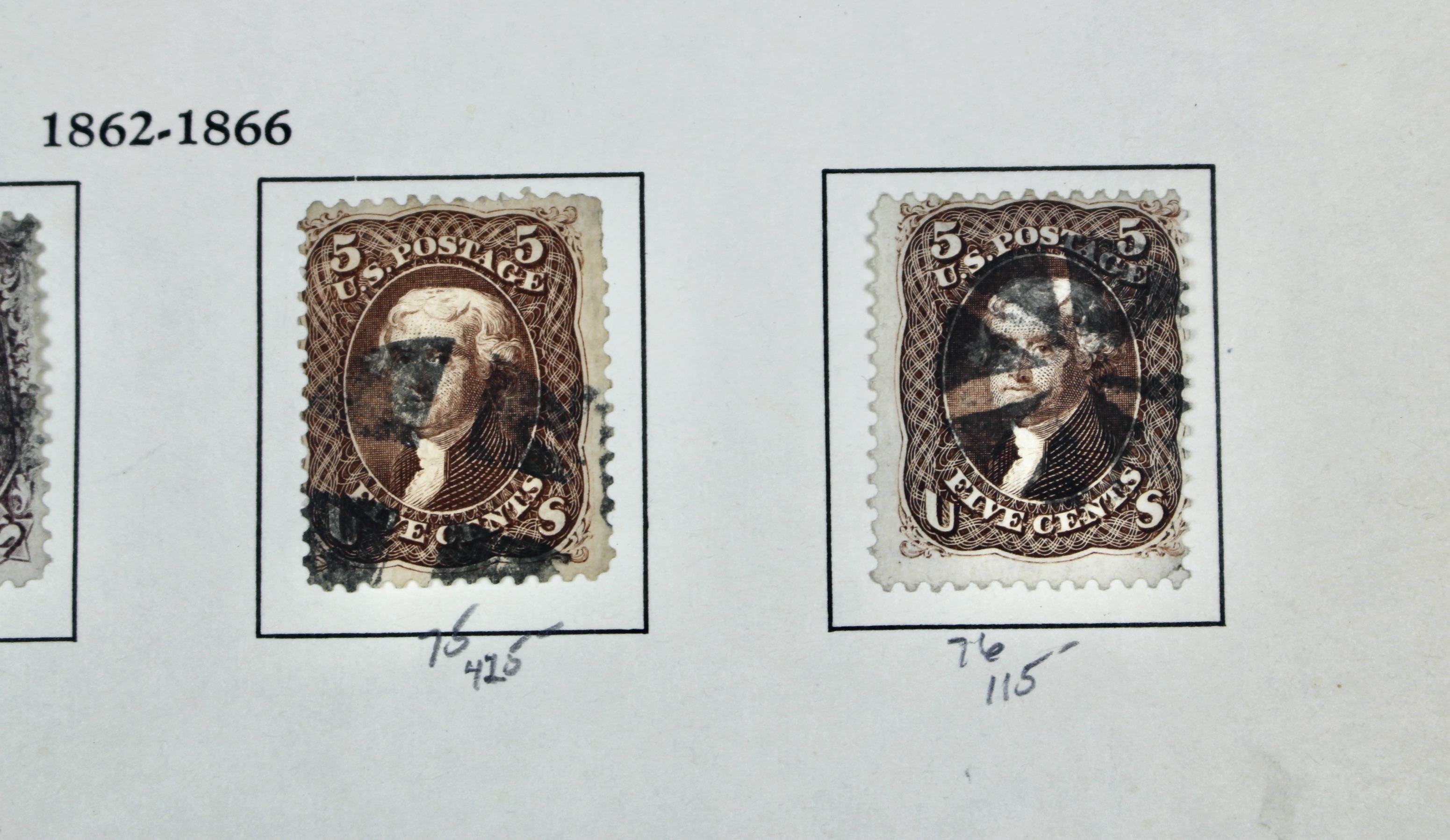 Ten Early U.S. Postage Stamps, Scott 68 to 78a, 1860s