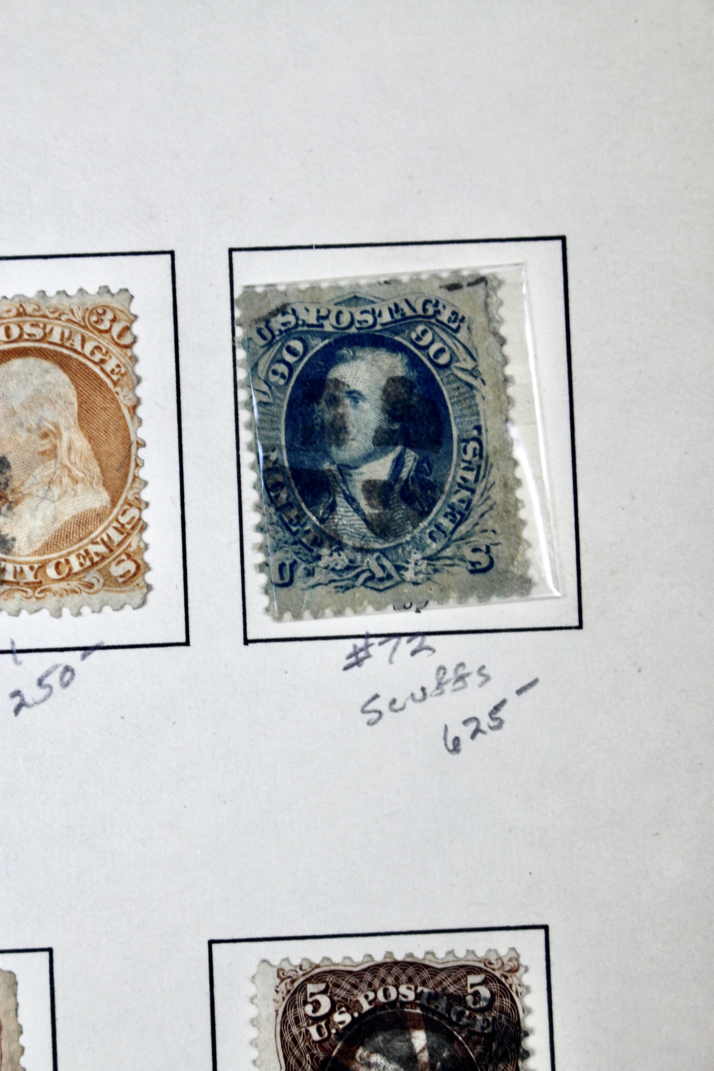 Ten Early U.S. Postage Stamps, Scott 68 to 78a, 1860s