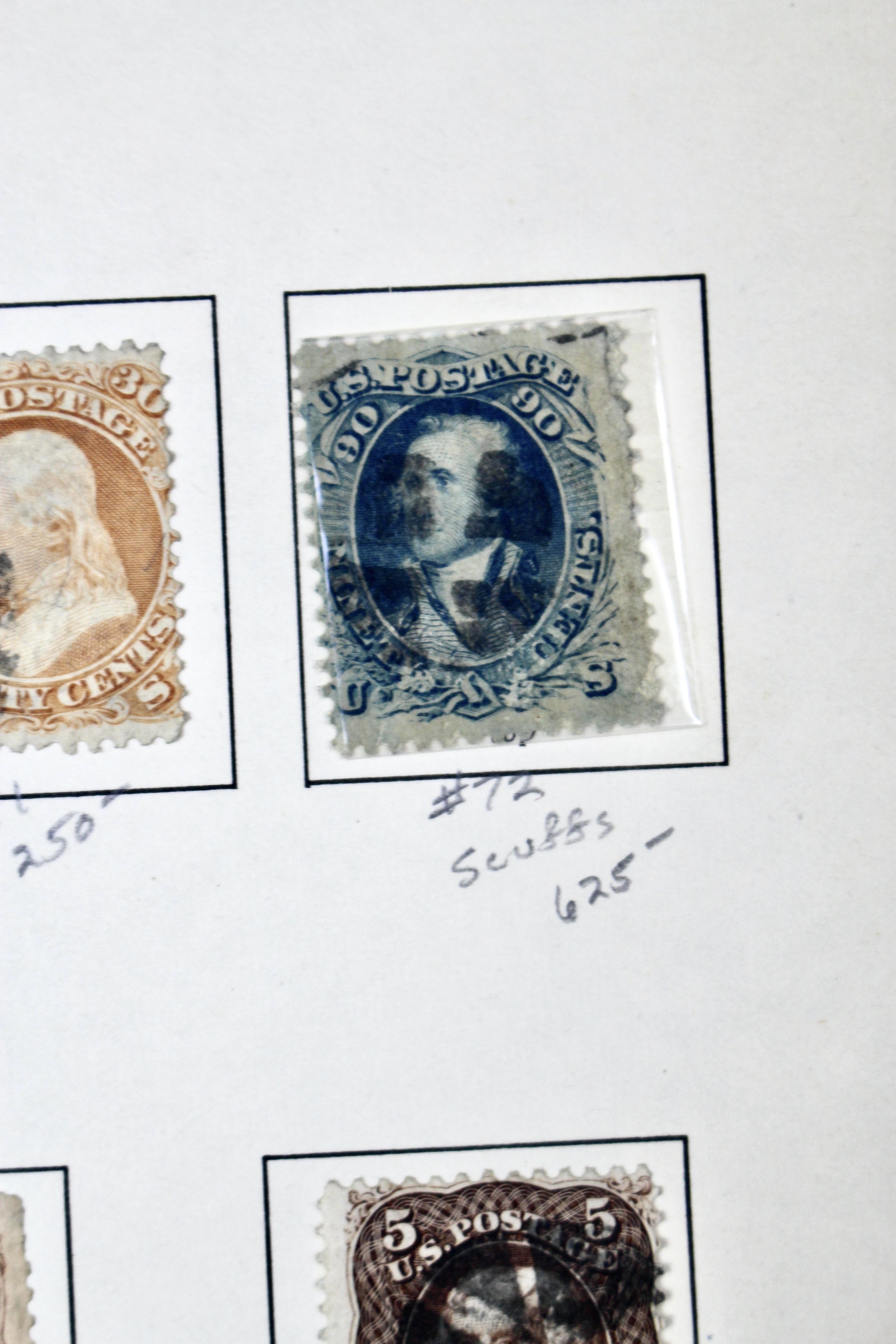 Ten Early U.S. Postage Stamps, Scott 68 to 78a, 1860s