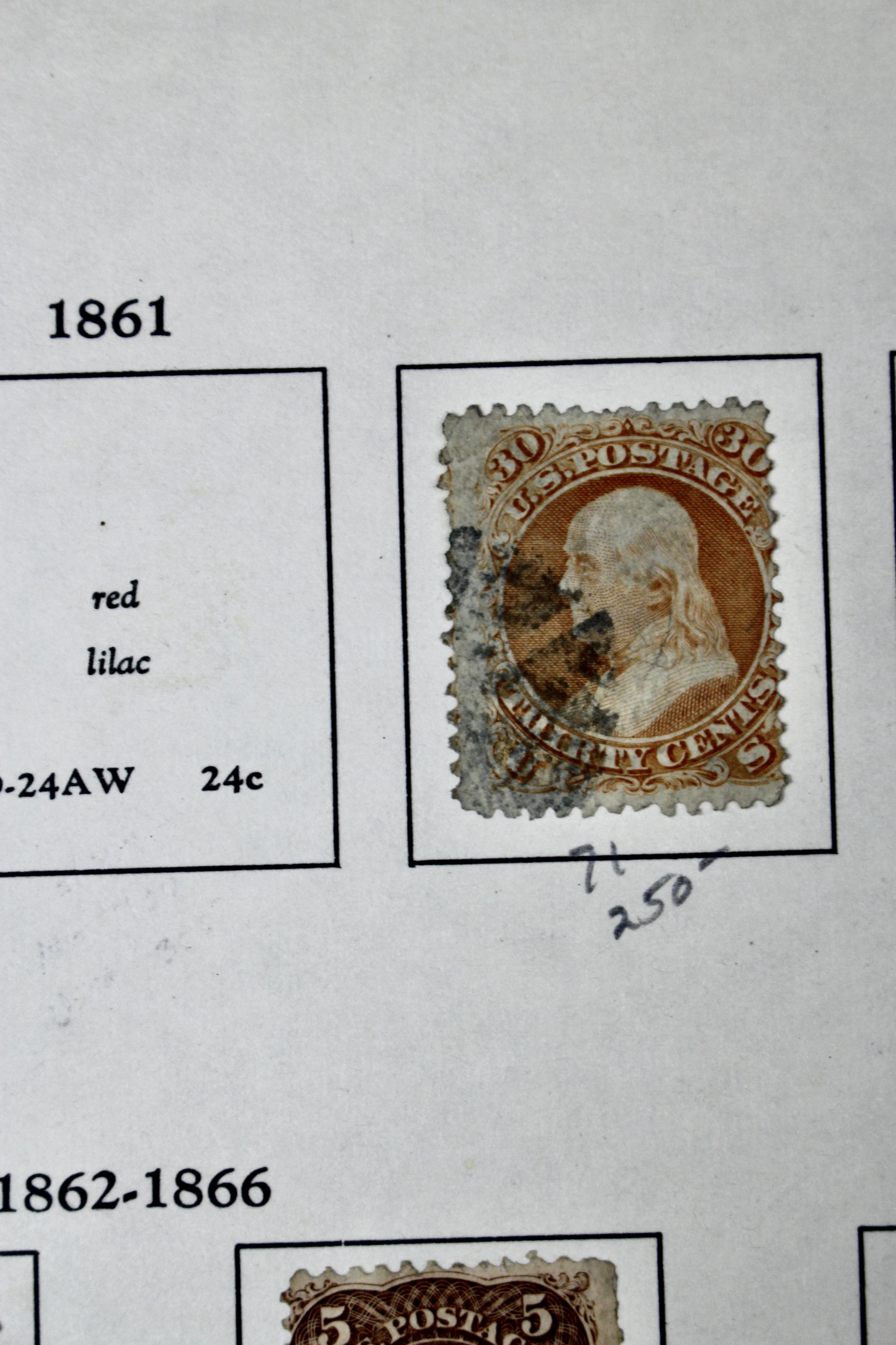 Ten Early U.S. Postage Stamps, Scott 68 to 78a, 1860s