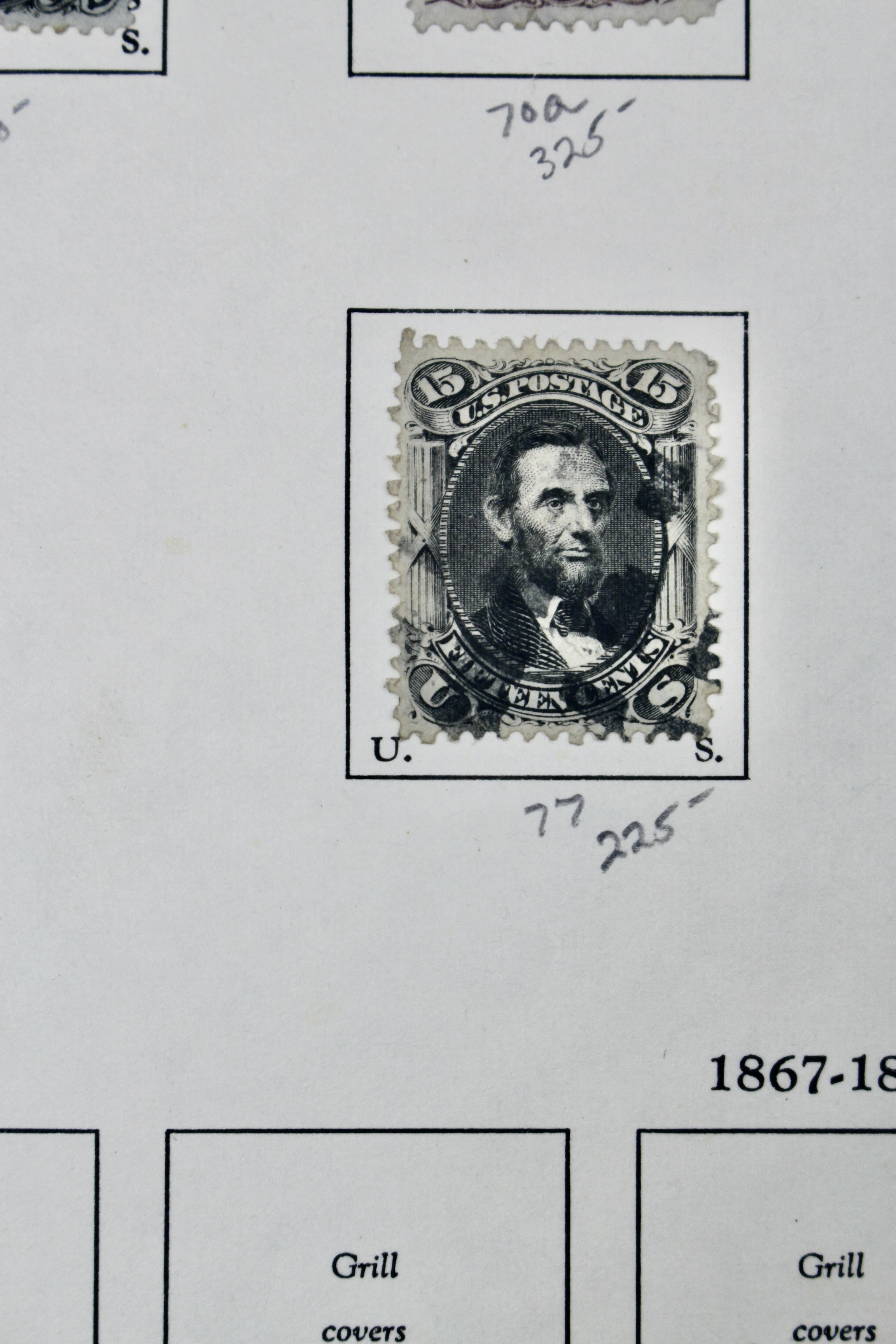 Ten Early U.S. Postage Stamps, Scott 68 to 78a, 1860s