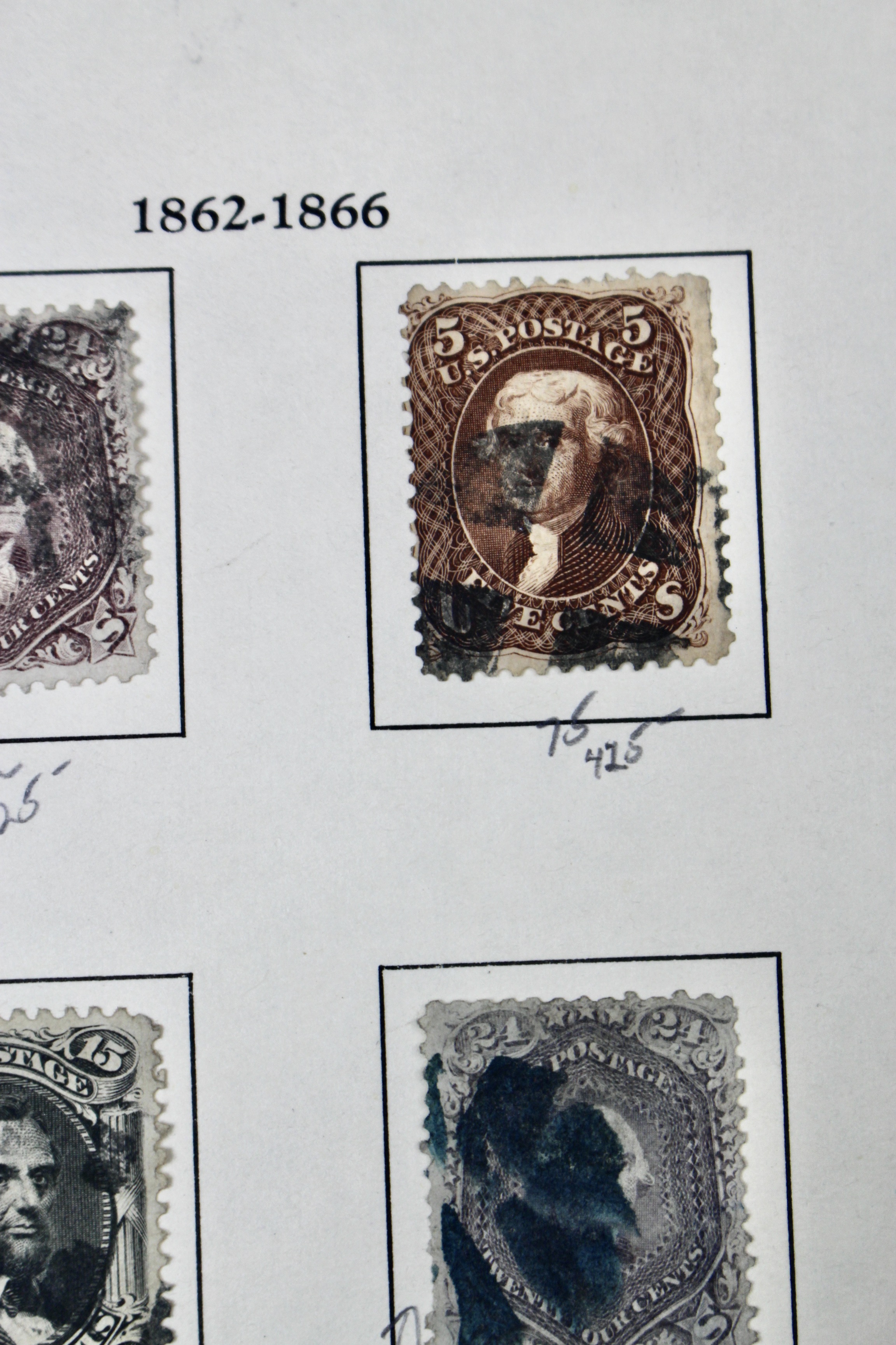 Ten Early U.S. Postage Stamps, Scott 68 to 78a, 1860s