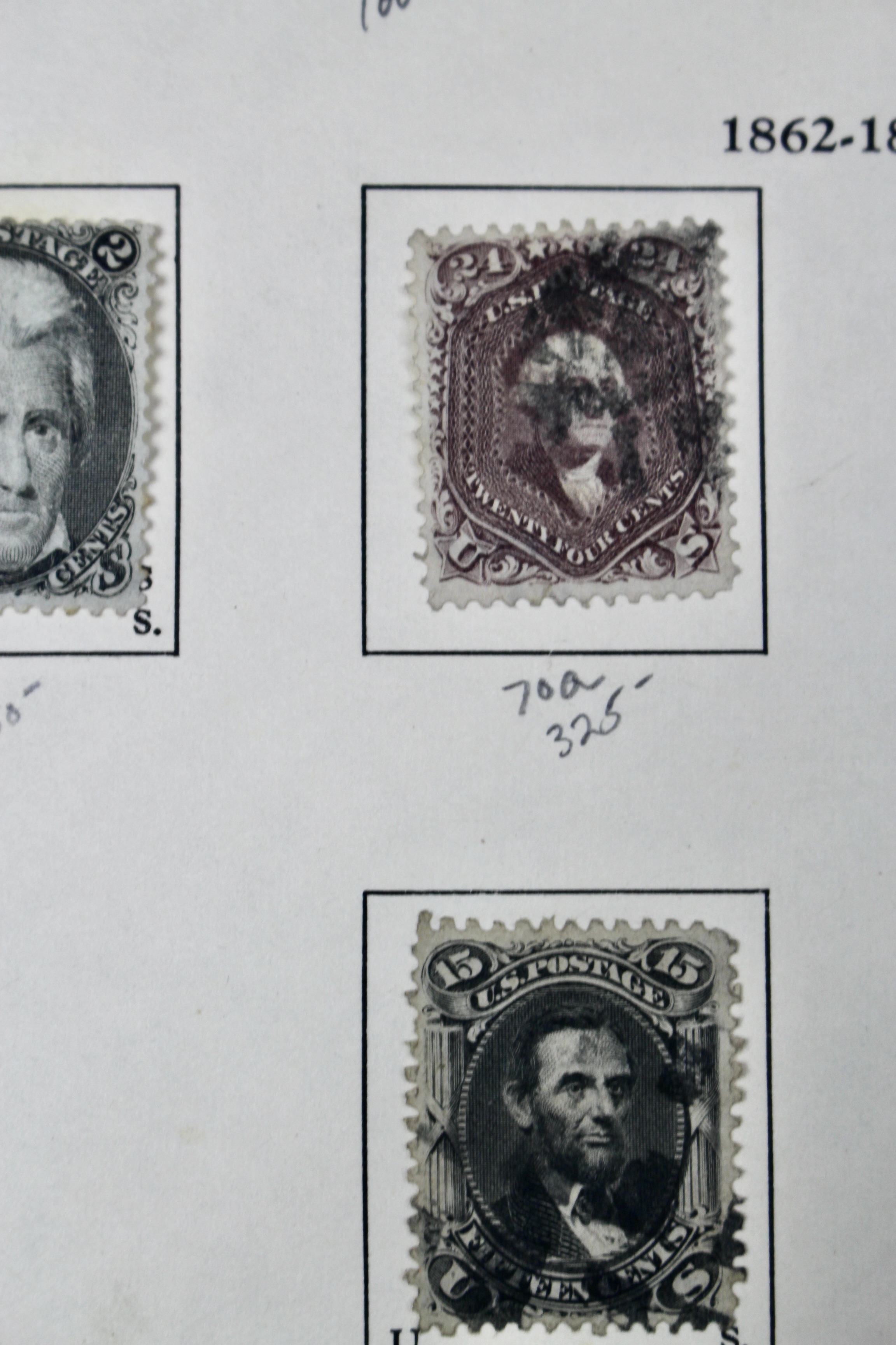Ten Early U.S. Postage Stamps, Scott 68 to 78a, 1860s