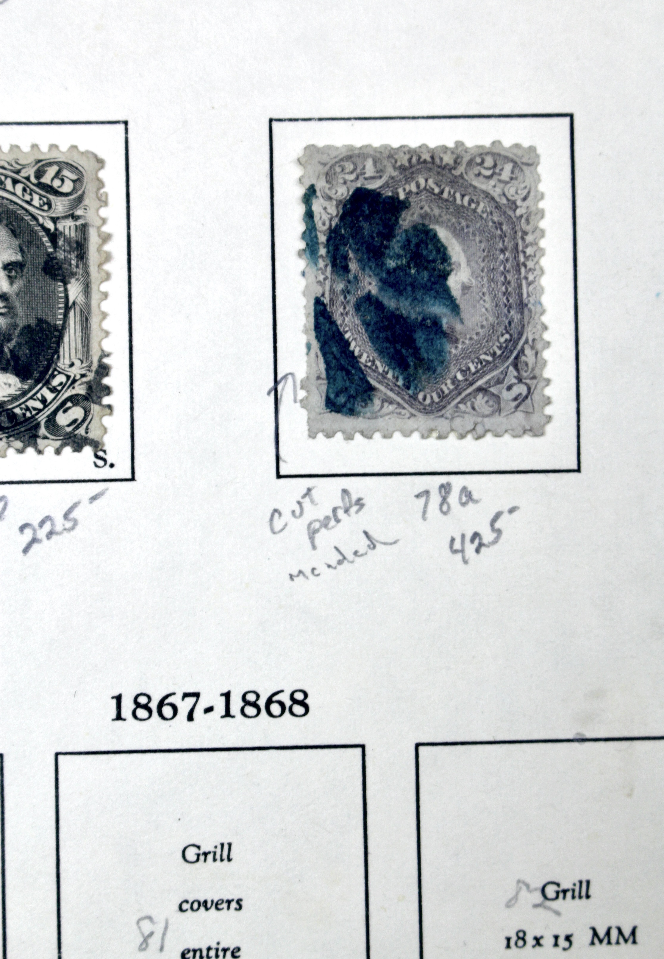 Ten Early U.S. Postage Stamps, Scott 68 to 78a, 1860s