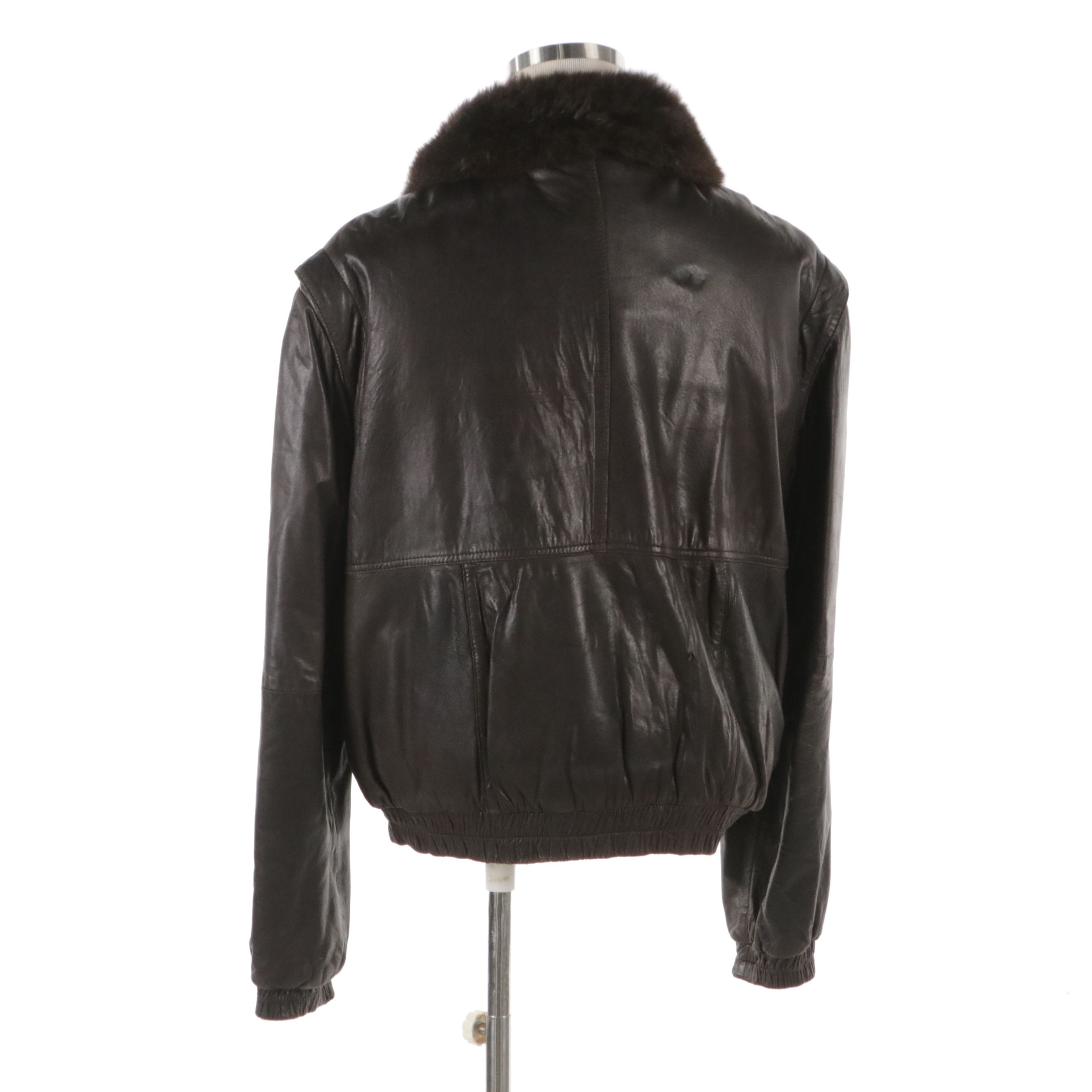 Men's Alan Michaels Chocolate Brown Leather Jacket with Opossum Fur Lining