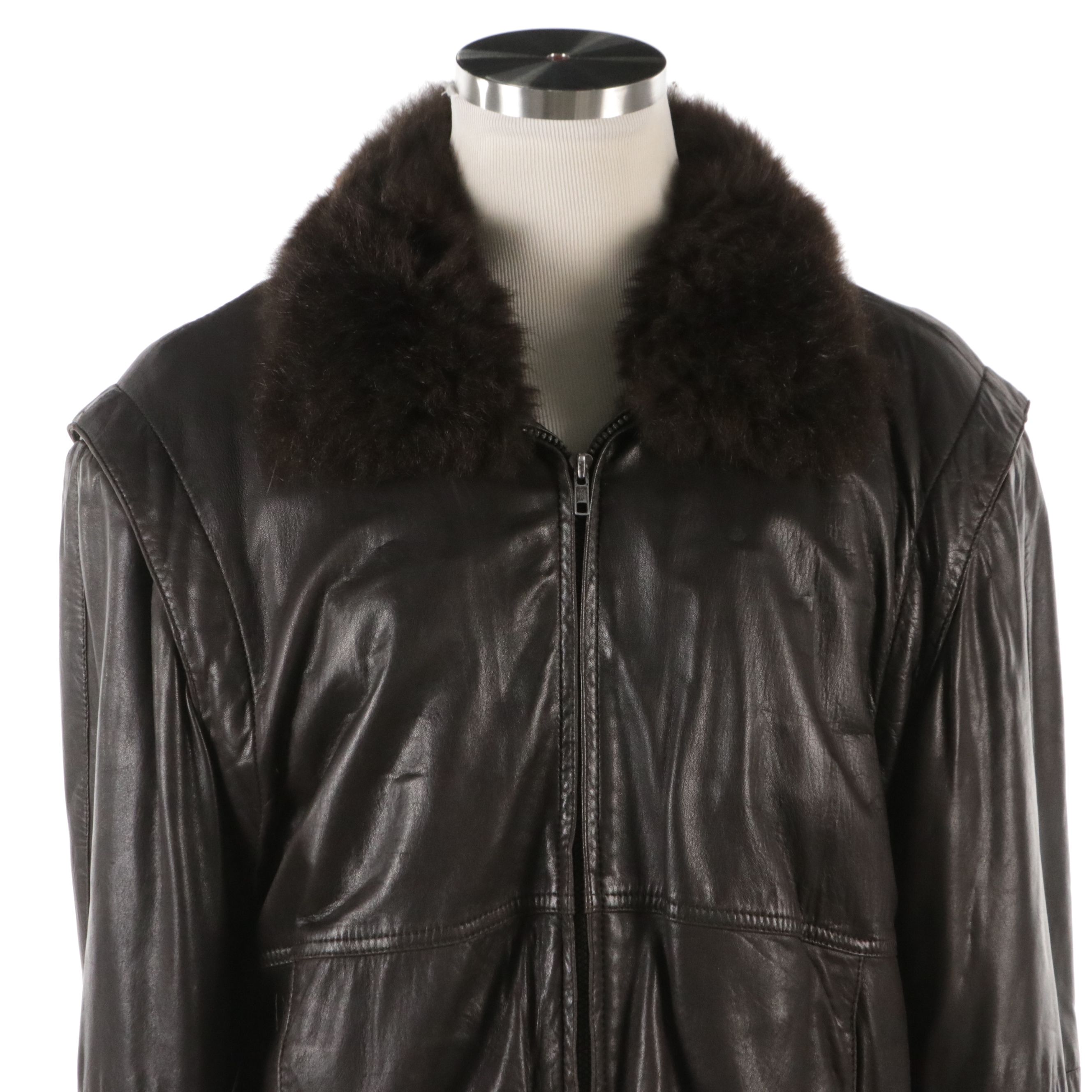 Men's Alan Michaels Chocolate Brown Leather Jacket with Opossum Fur Lining