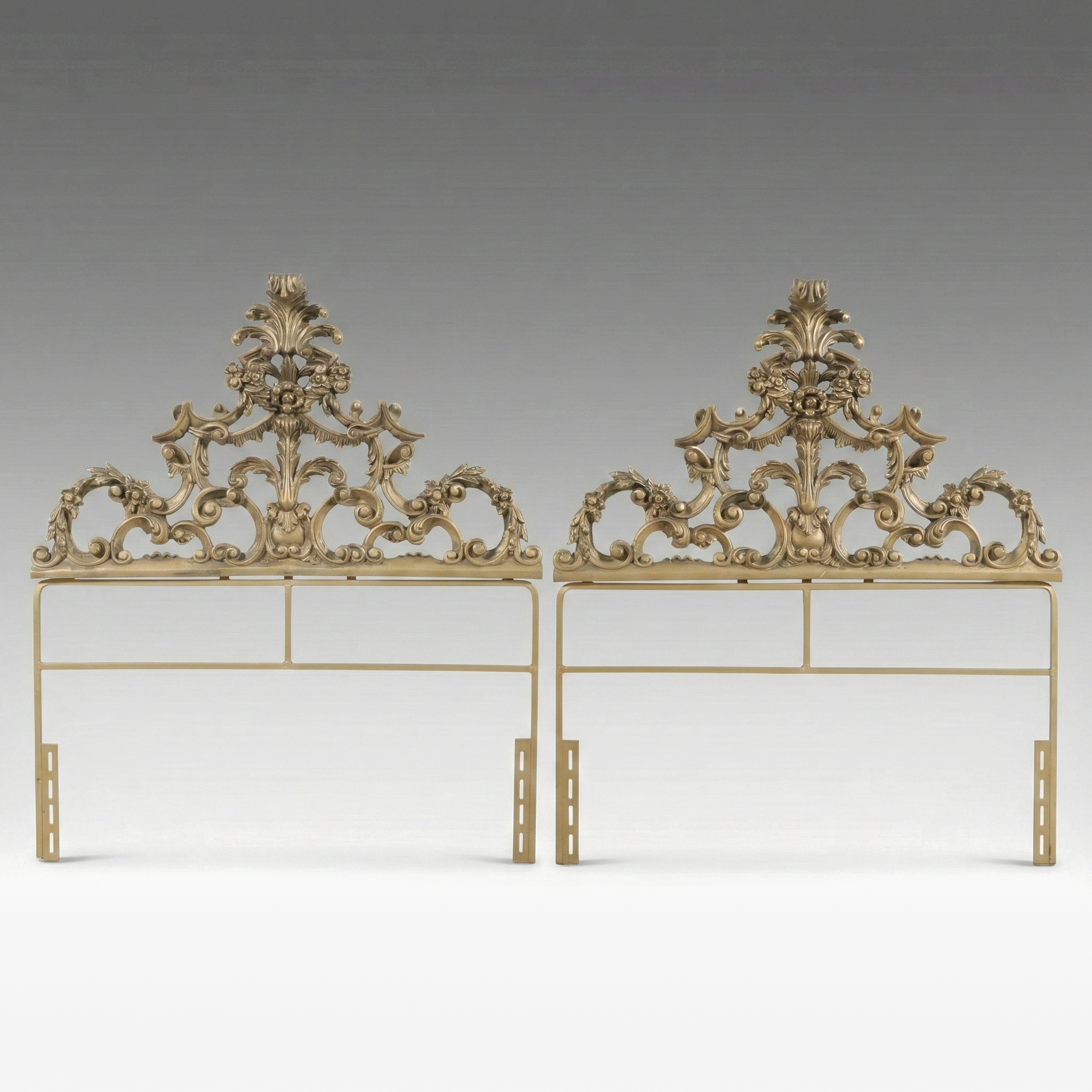 Pair of Rococo Revival Gilt Cast Metal Twin Headboards