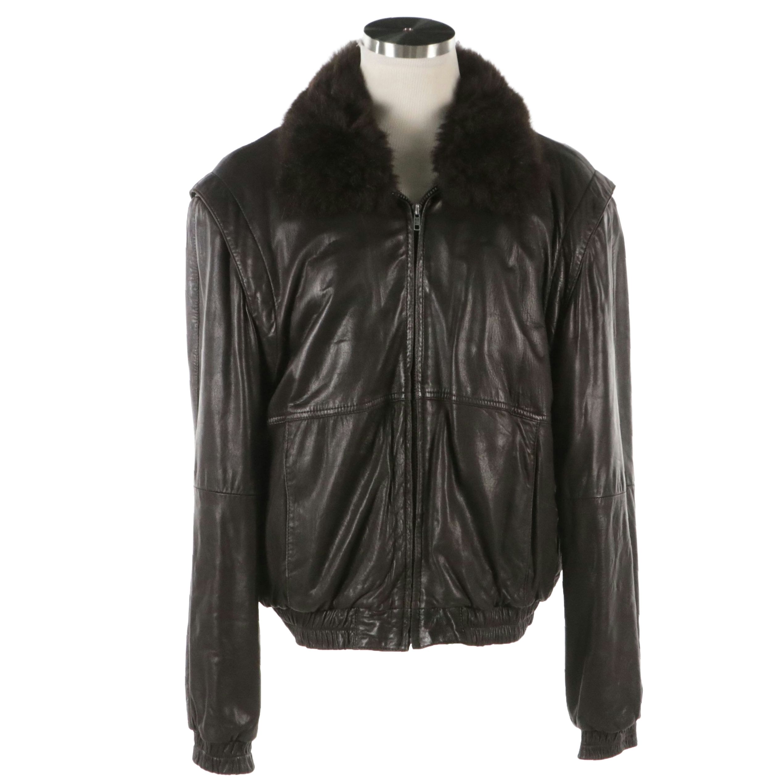 Men's Alan Michaels Chocolate Brown Leather Jacket with Opossum Fur Lining