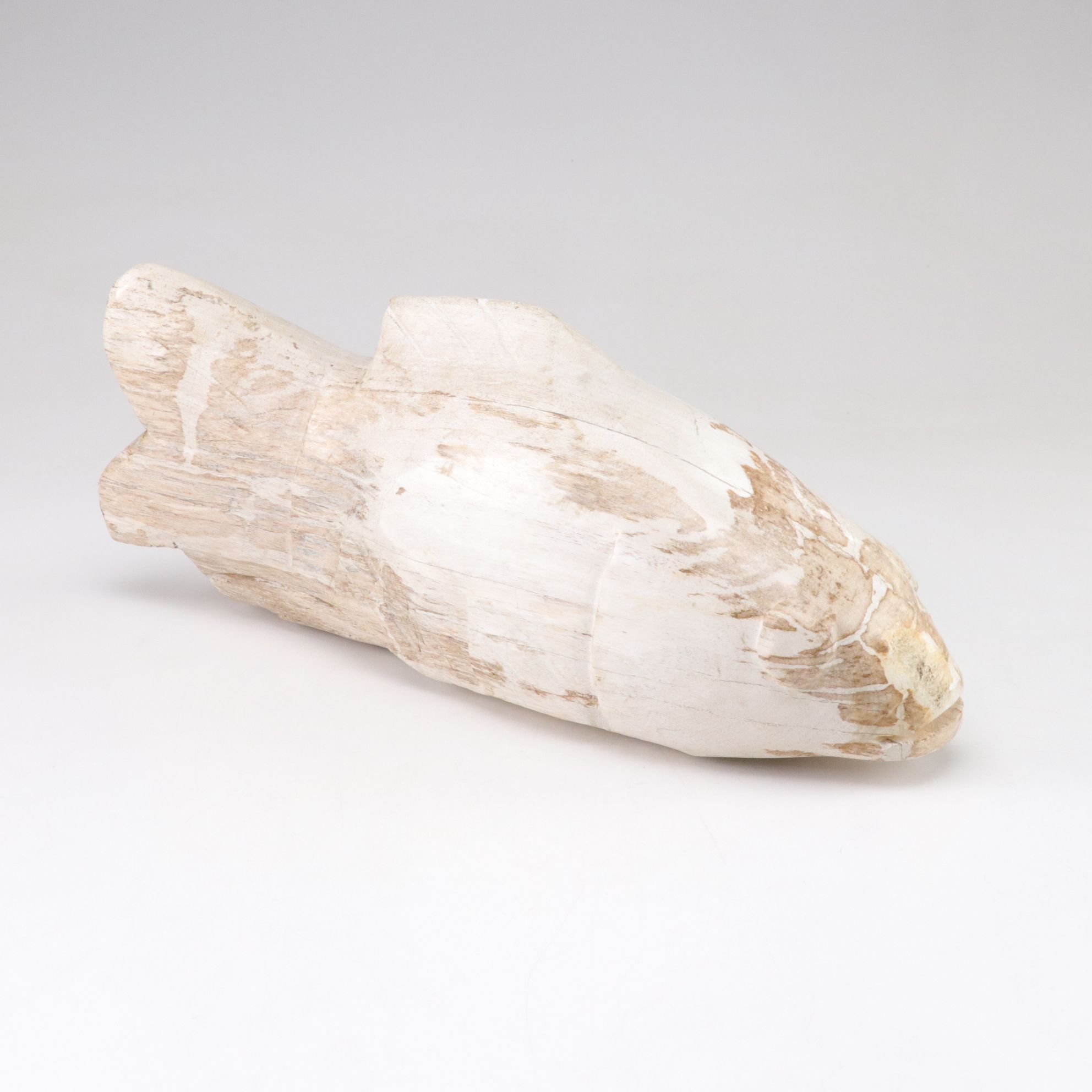 Indonesian Hand-Carved Petrified Wood Koi Fish Sculpture