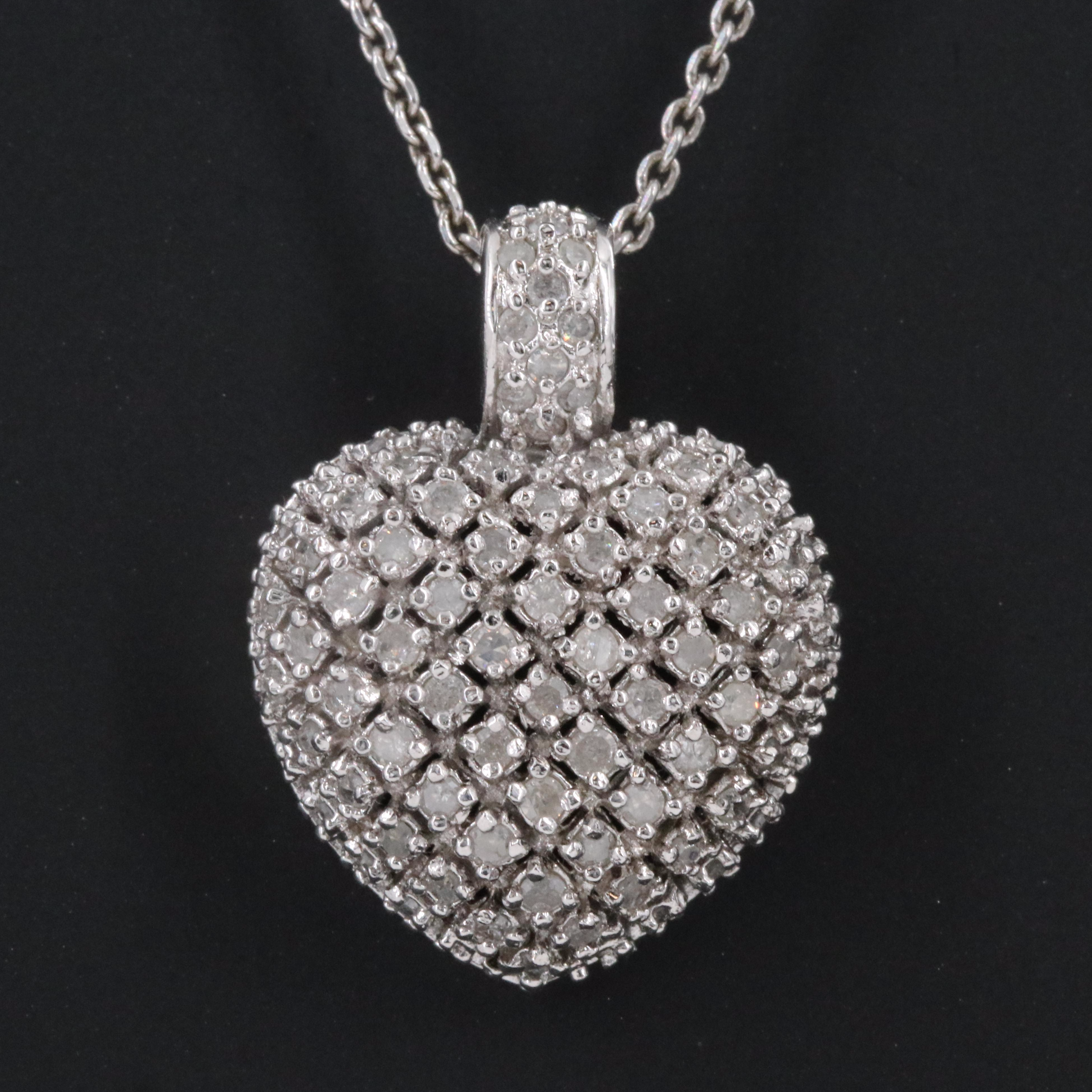 Sterling Diamond Heart Pendant Necklace