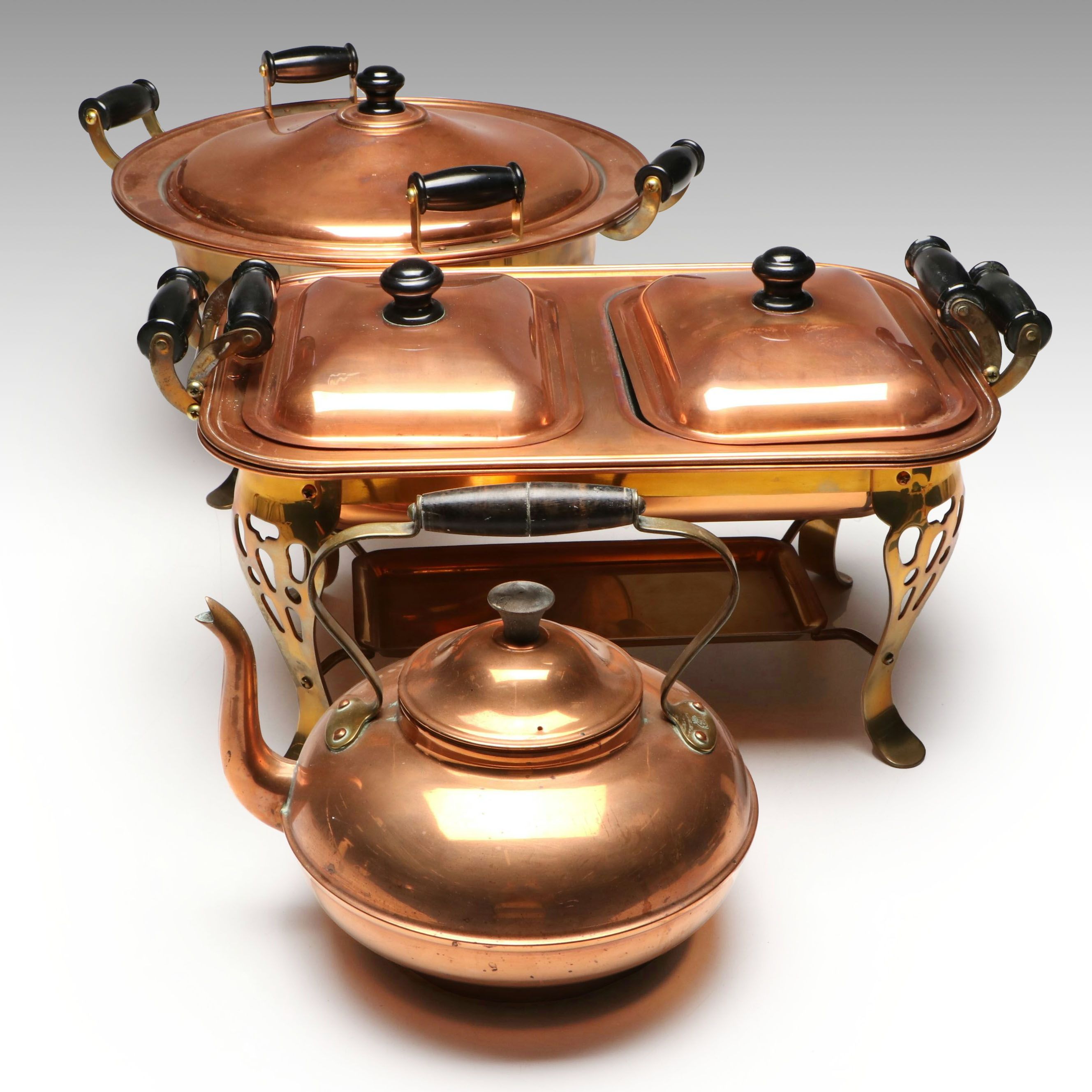 Douro Copper Teapot with Copper Chafing Dishes