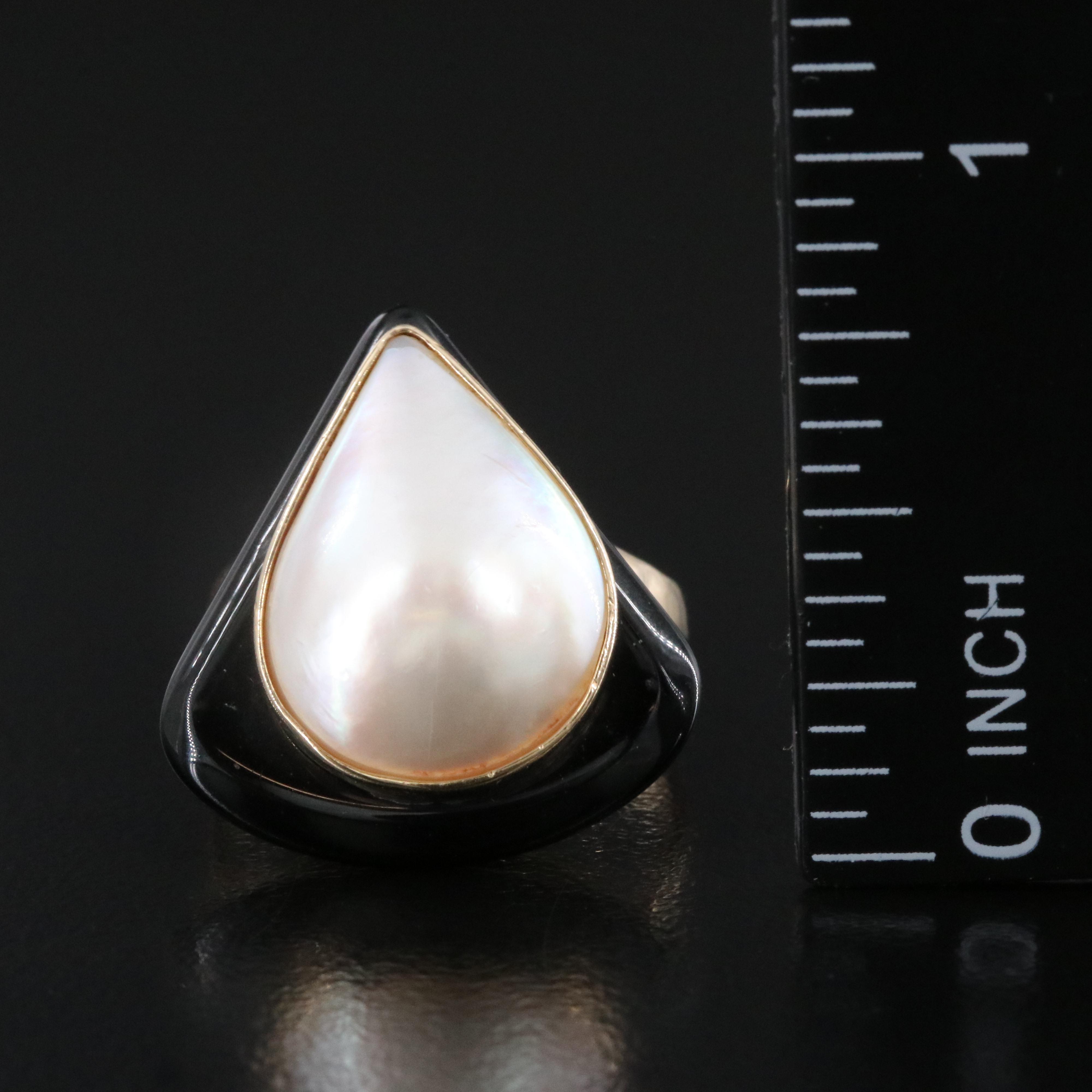 14K Mabé Pearl and Black Onyx Ring