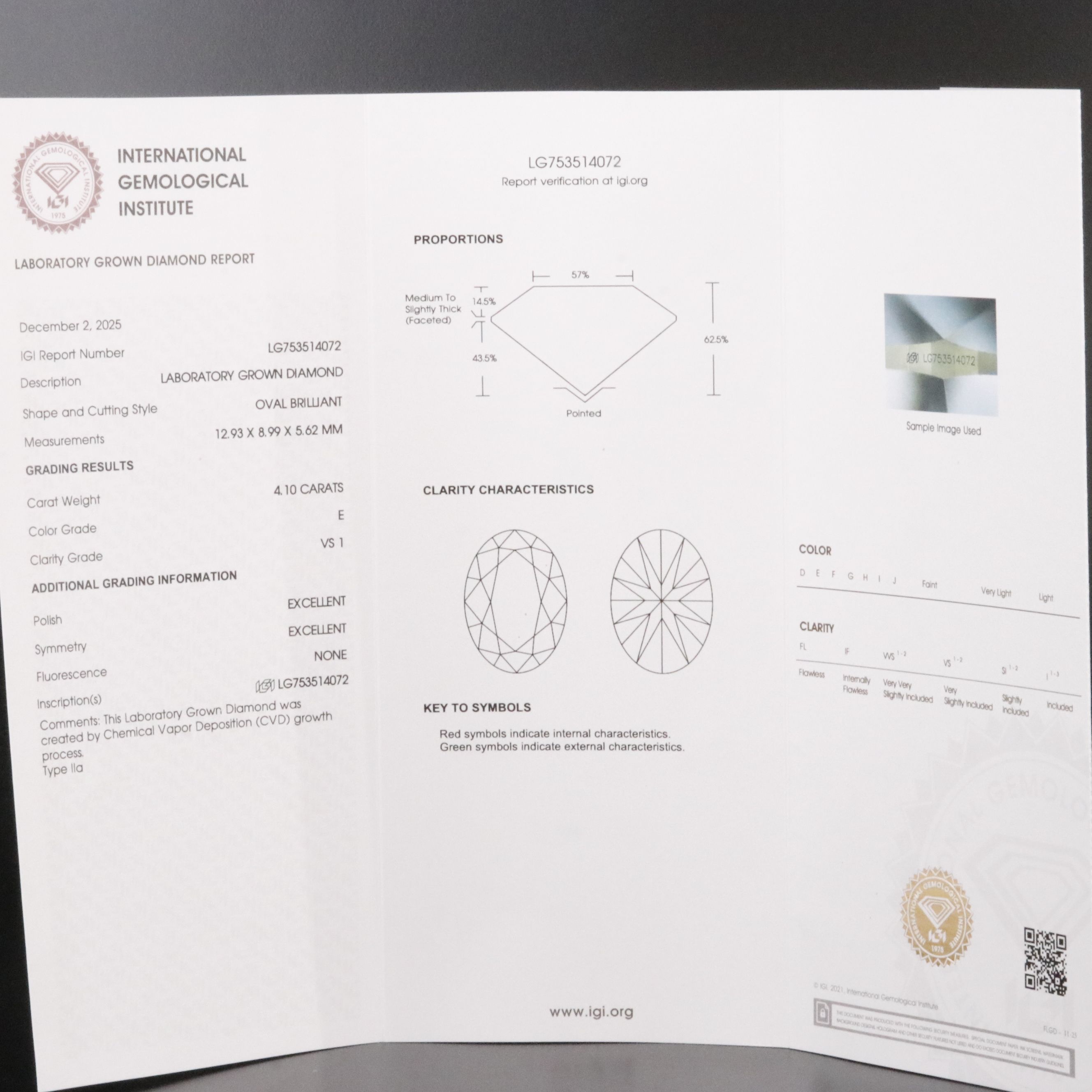 18K 4.10 CT Lab Grown Diamond Solitaire Ring with IGI Report
