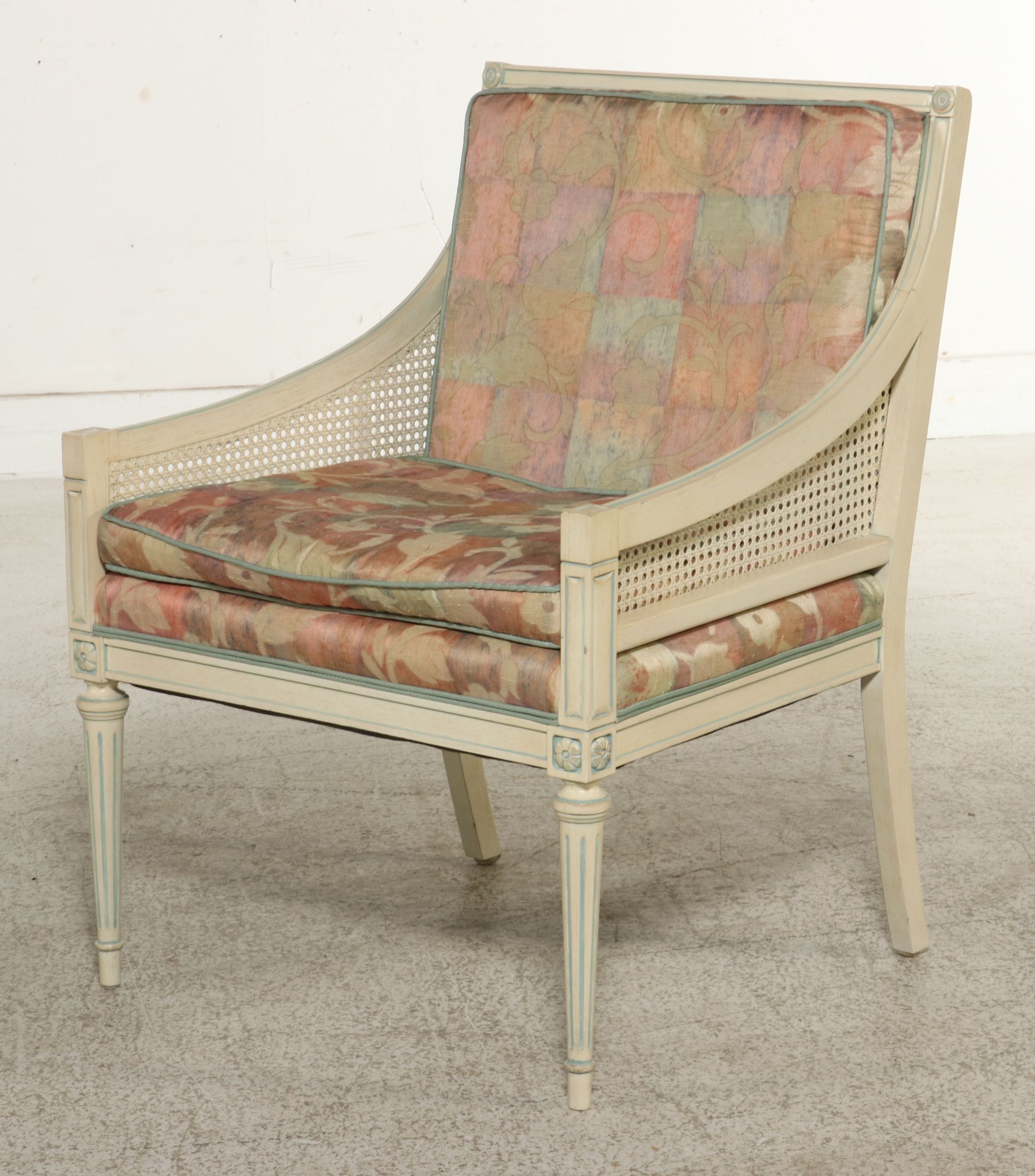 Neoclassical Style Painted and Caned Bergère de Bureau, Late 20th Century