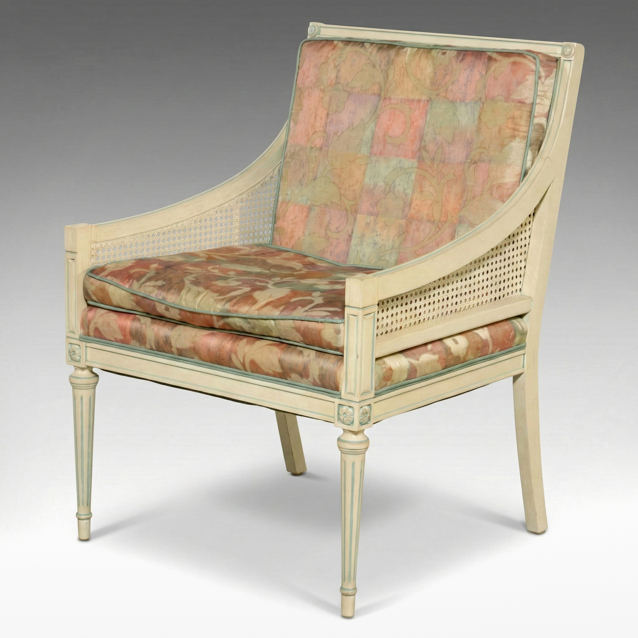 Neoclassical Style Painted and Caned Bergère de Bureau, Late 20th Century