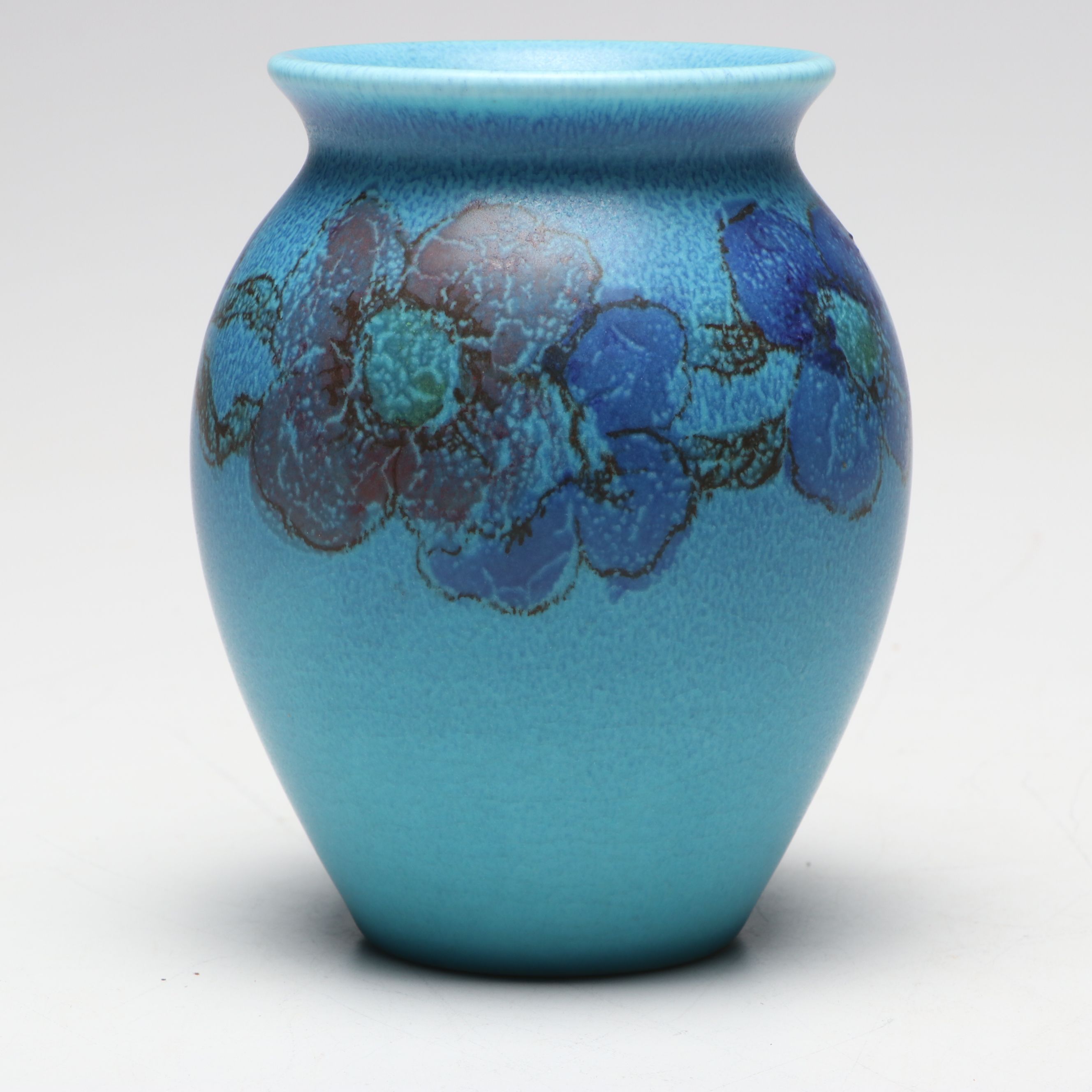 Charles Klinger for Rookwood Pottery Blue Floral Ceramic Vase, 1925