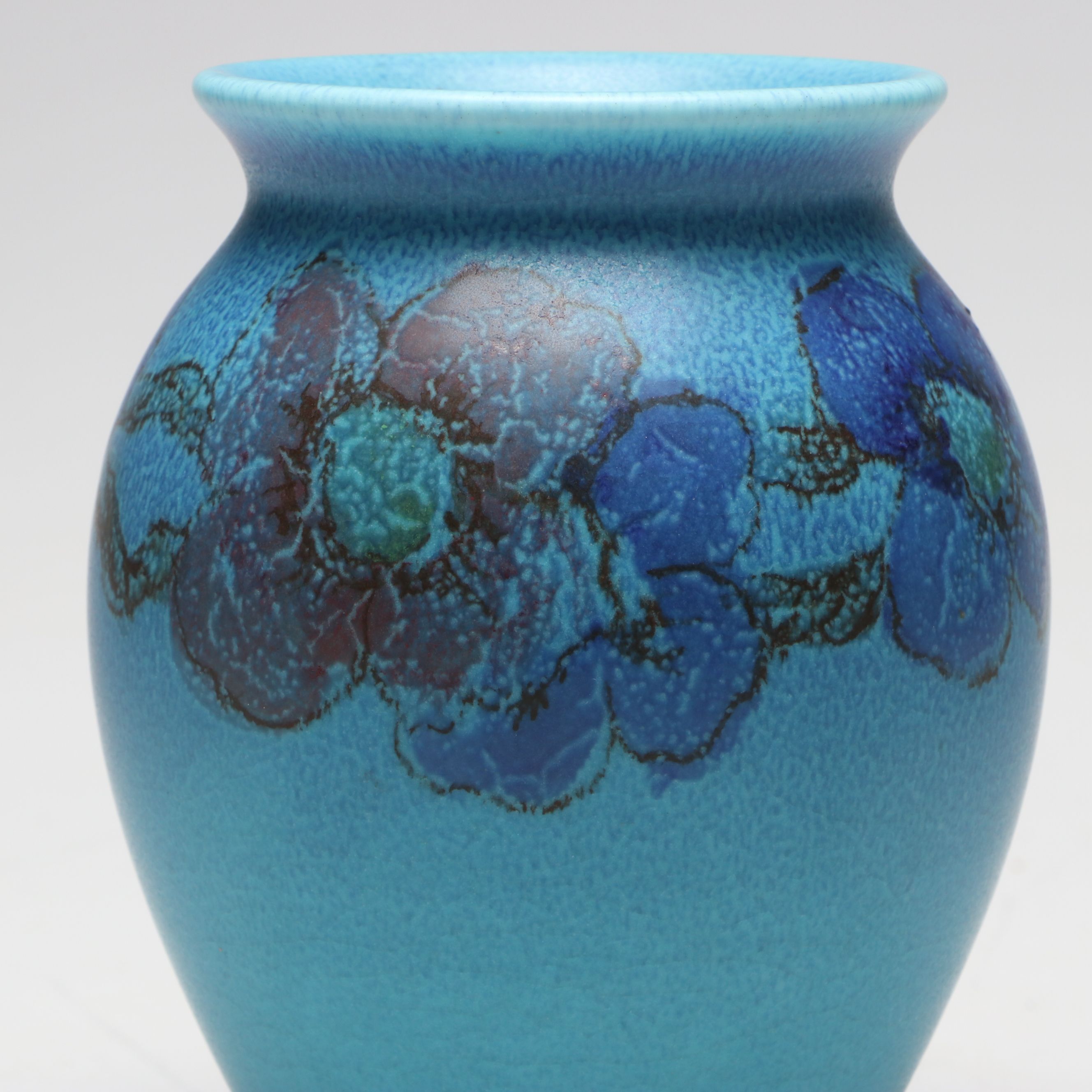 Charles Klinger for Rookwood Pottery Blue Floral Ceramic Vase, 1925