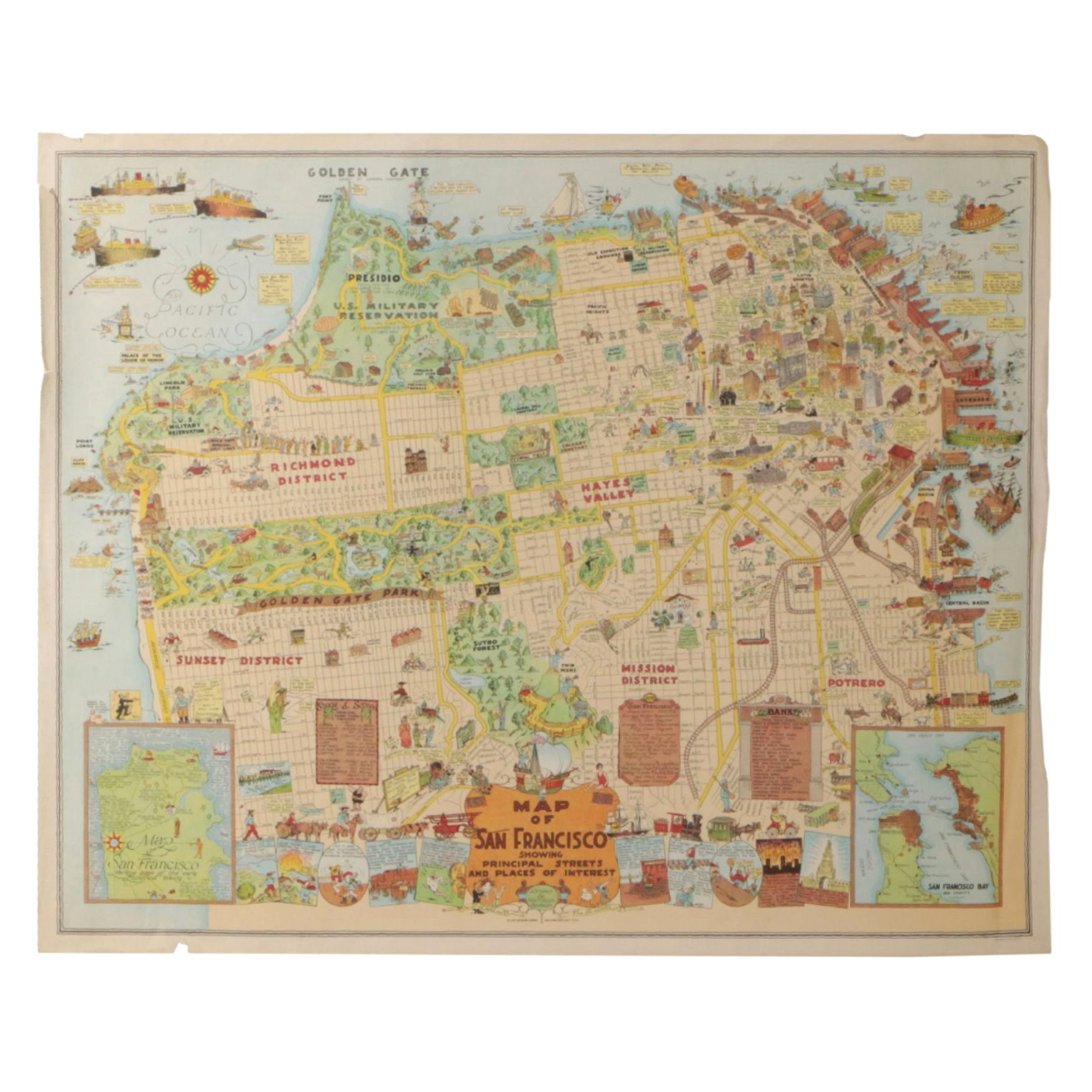 1927 Godwin Lithograph Pictorial Map of San Francisco and Environs