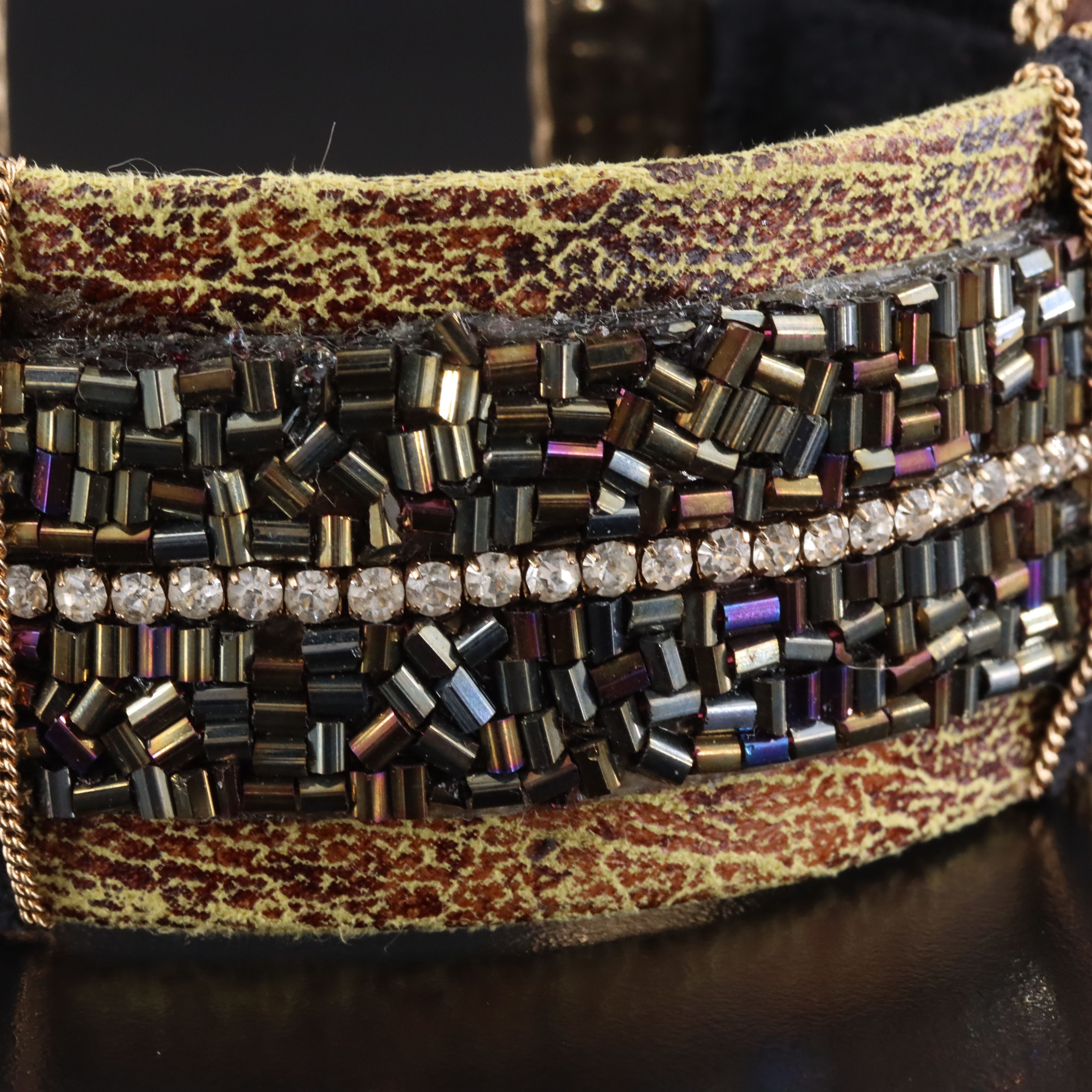 Cuff Bracelet with Rhinetones and Chain Details