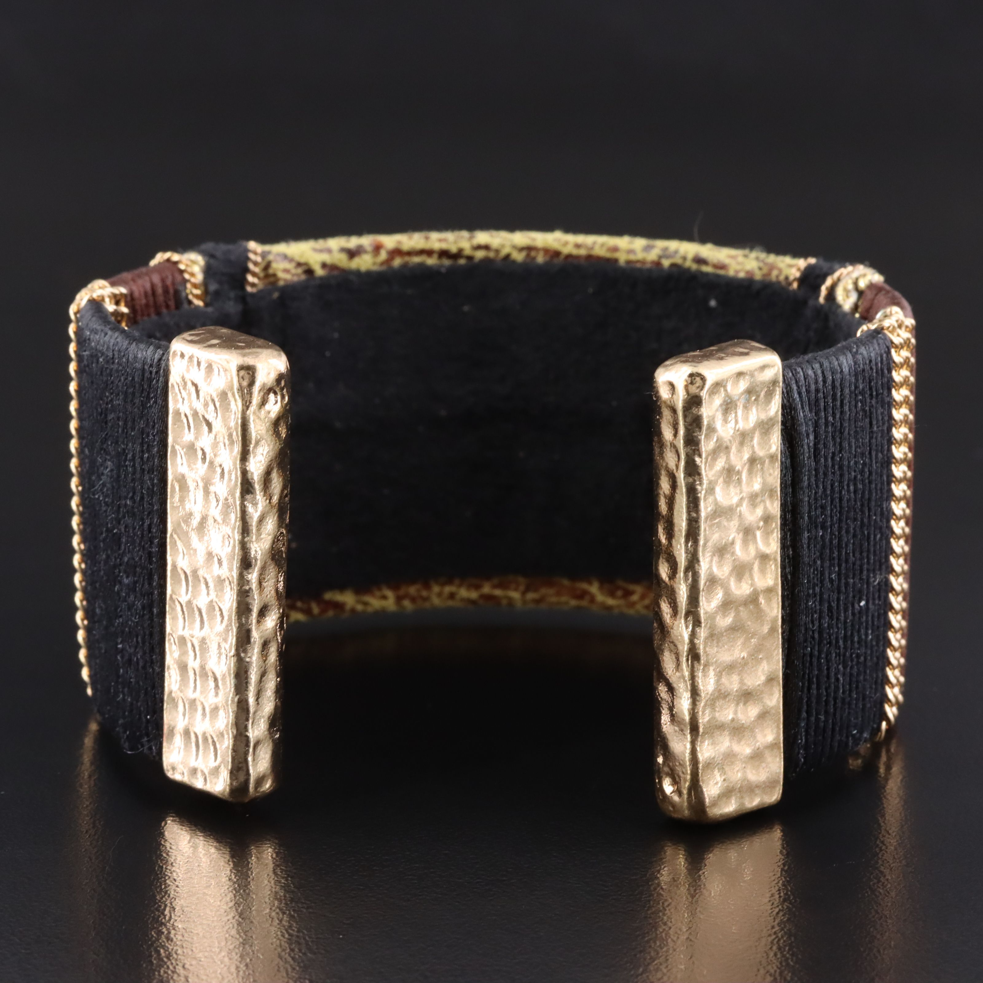 Cuff Bracelet with Rhinetones and Chain Details