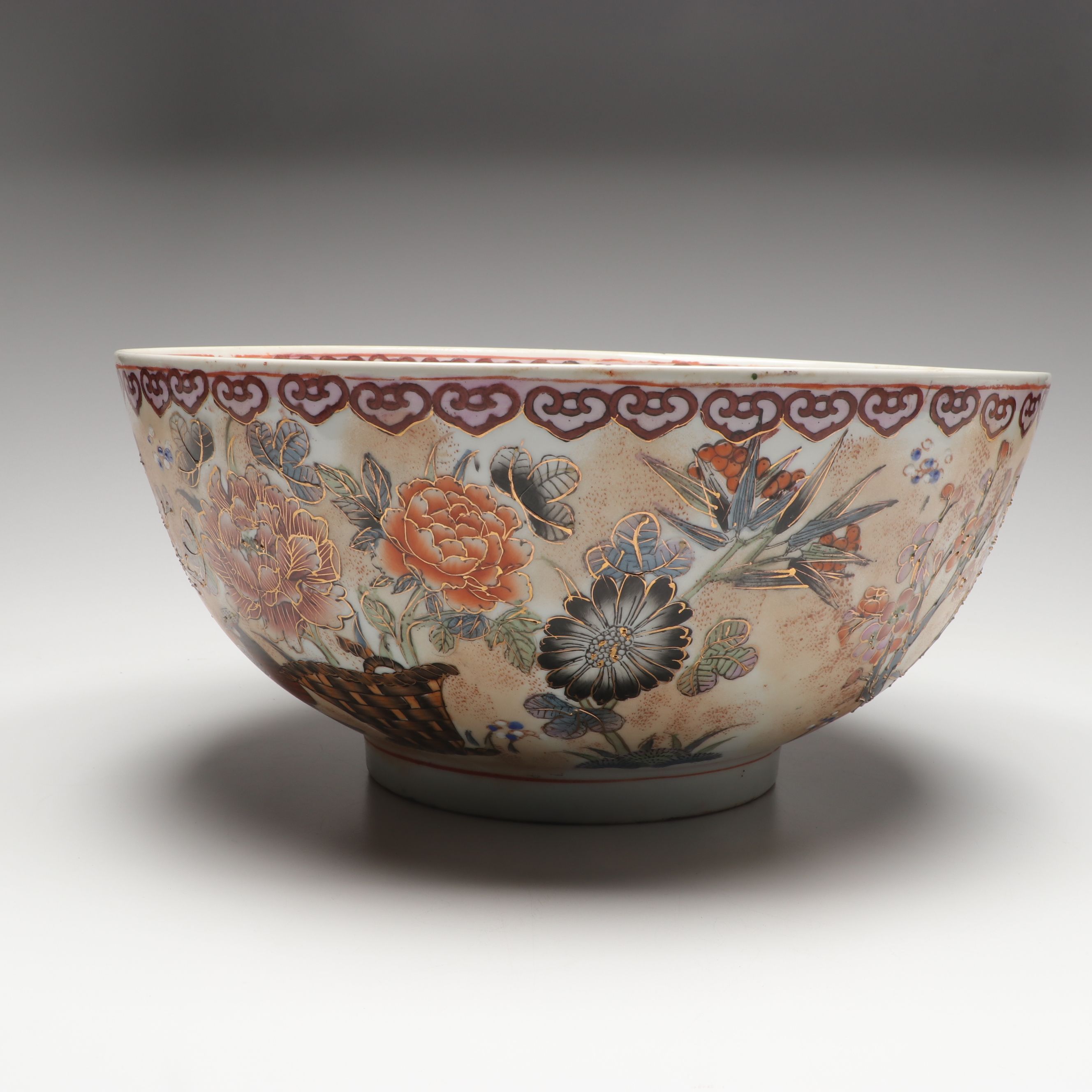 Chinese Hand-Painted Porcelain Bowl with Flowers and Pheasants