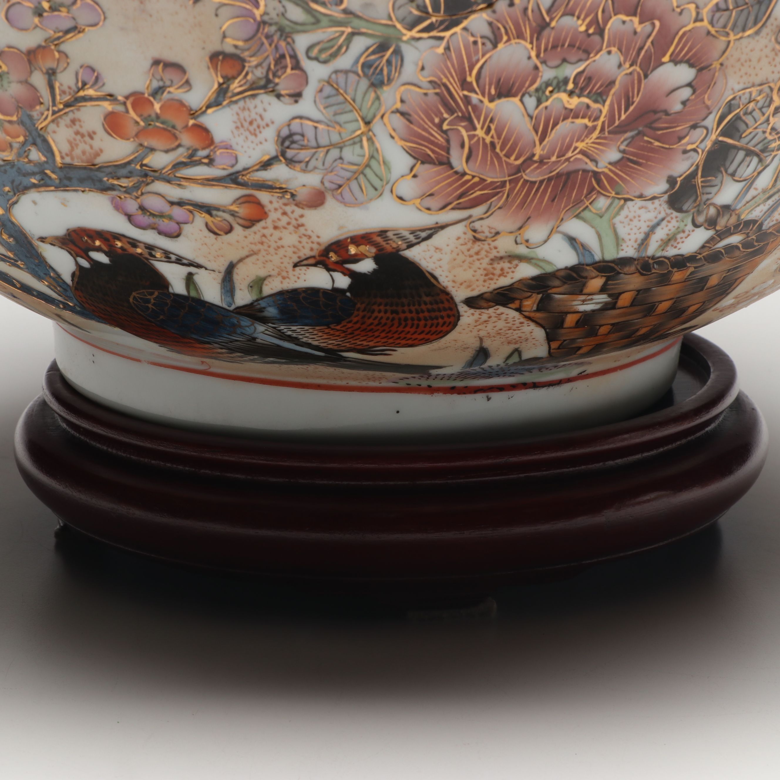 Chinese Hand-Painted Porcelain Bowl with Flowers and Pheasants