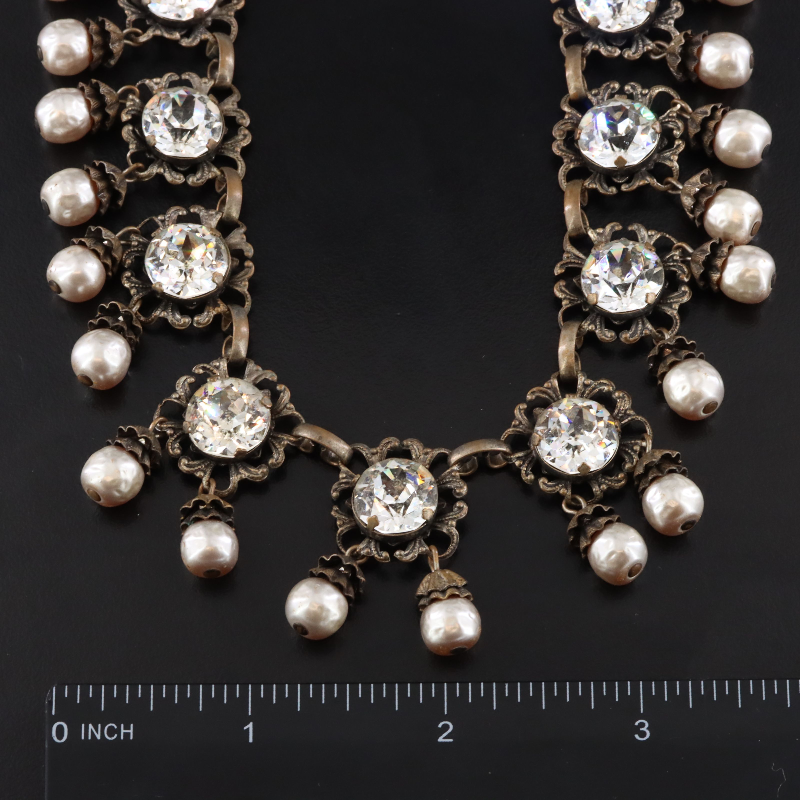 Miriam Haskell Crystal and Glass Pearl Fringe Necklace