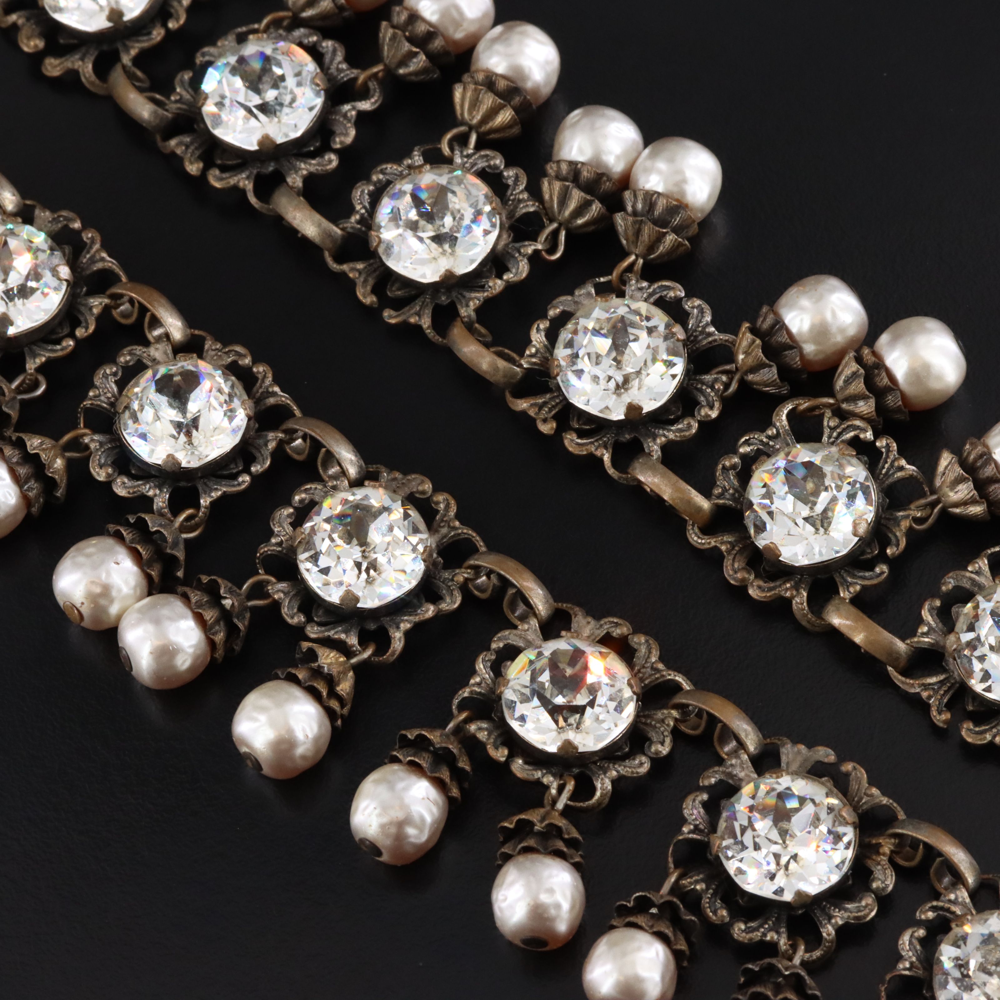 Miriam Haskell Crystal and Glass Pearl Fringe Necklace