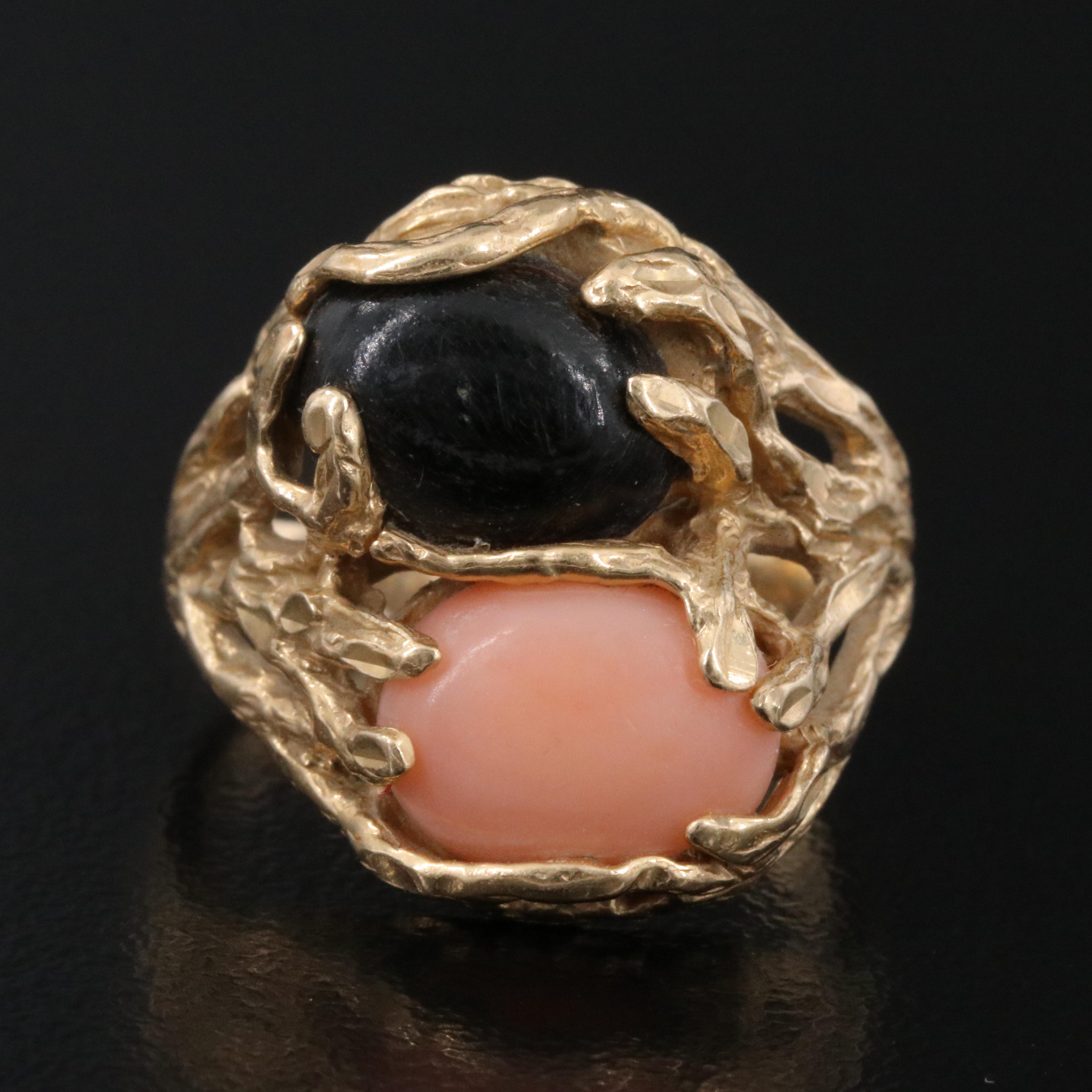 14K Coral Biomorphic Ring