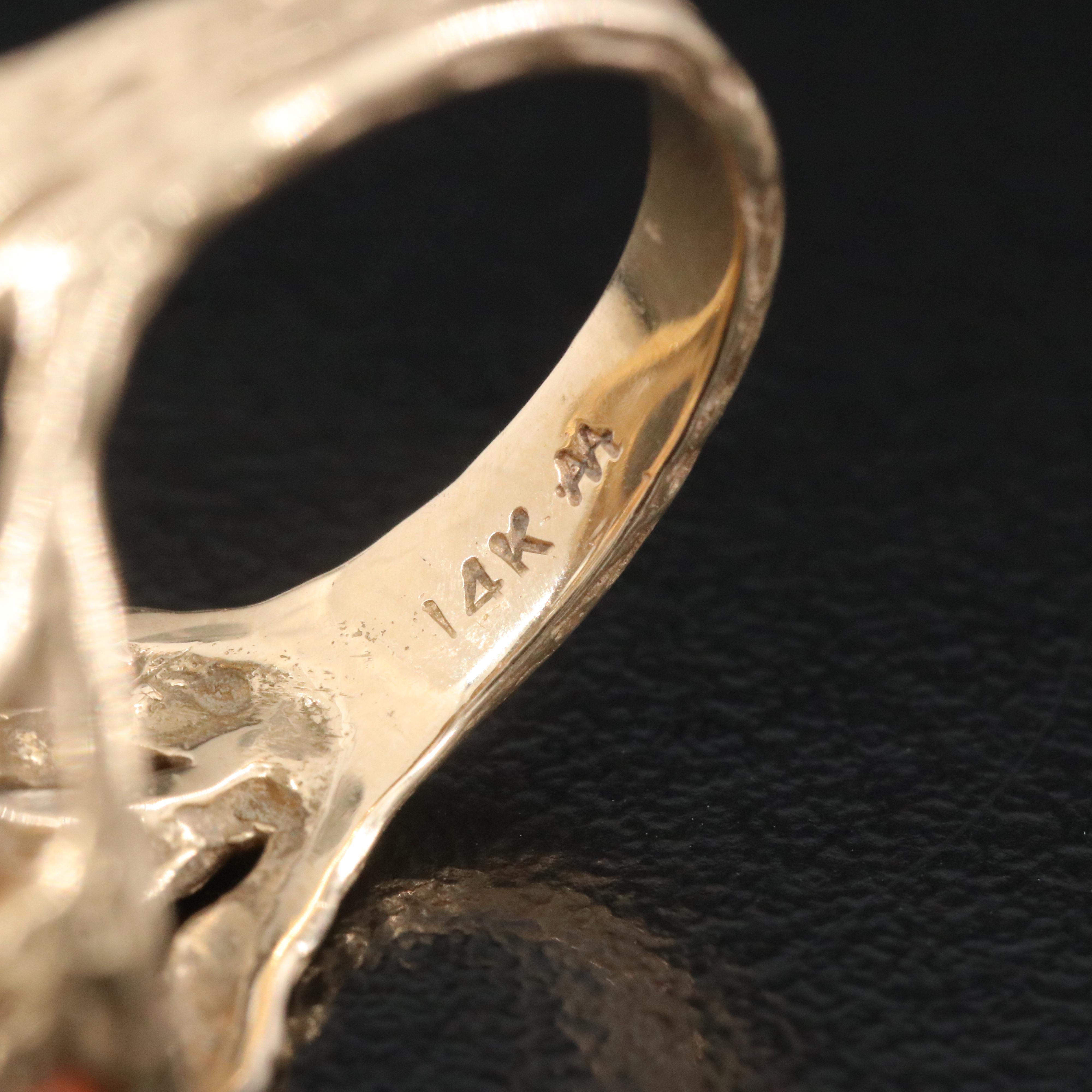 14K Coral Biomorphic Ring