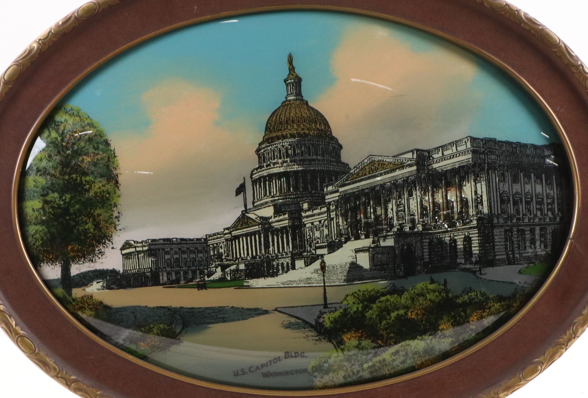 Hand-Painted Reverse Glass Lithograph "U.S. Capitol Bldg.," 1916