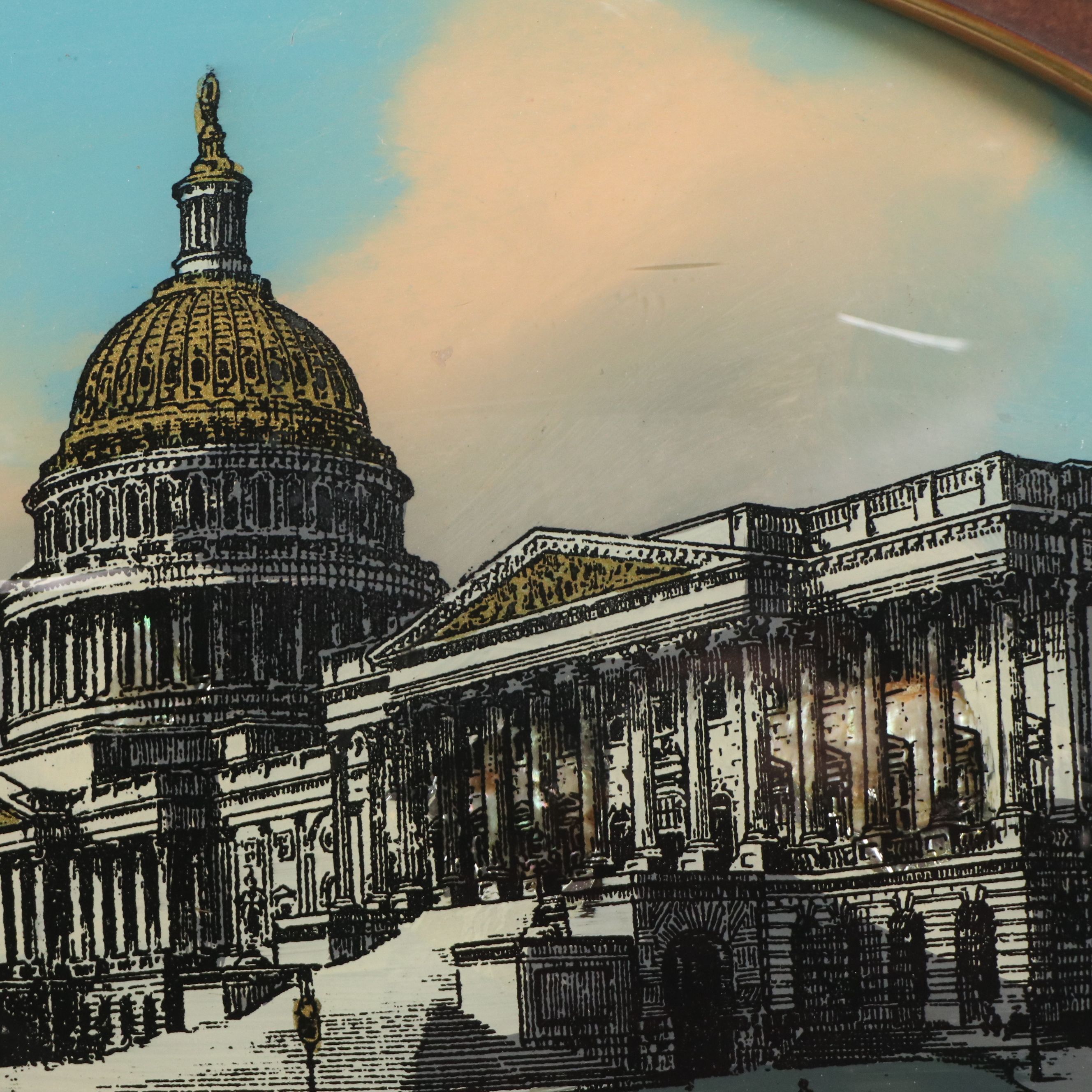 Hand-Painted Reverse Glass Lithograph "U.S. Capitol Bldg.," 1916