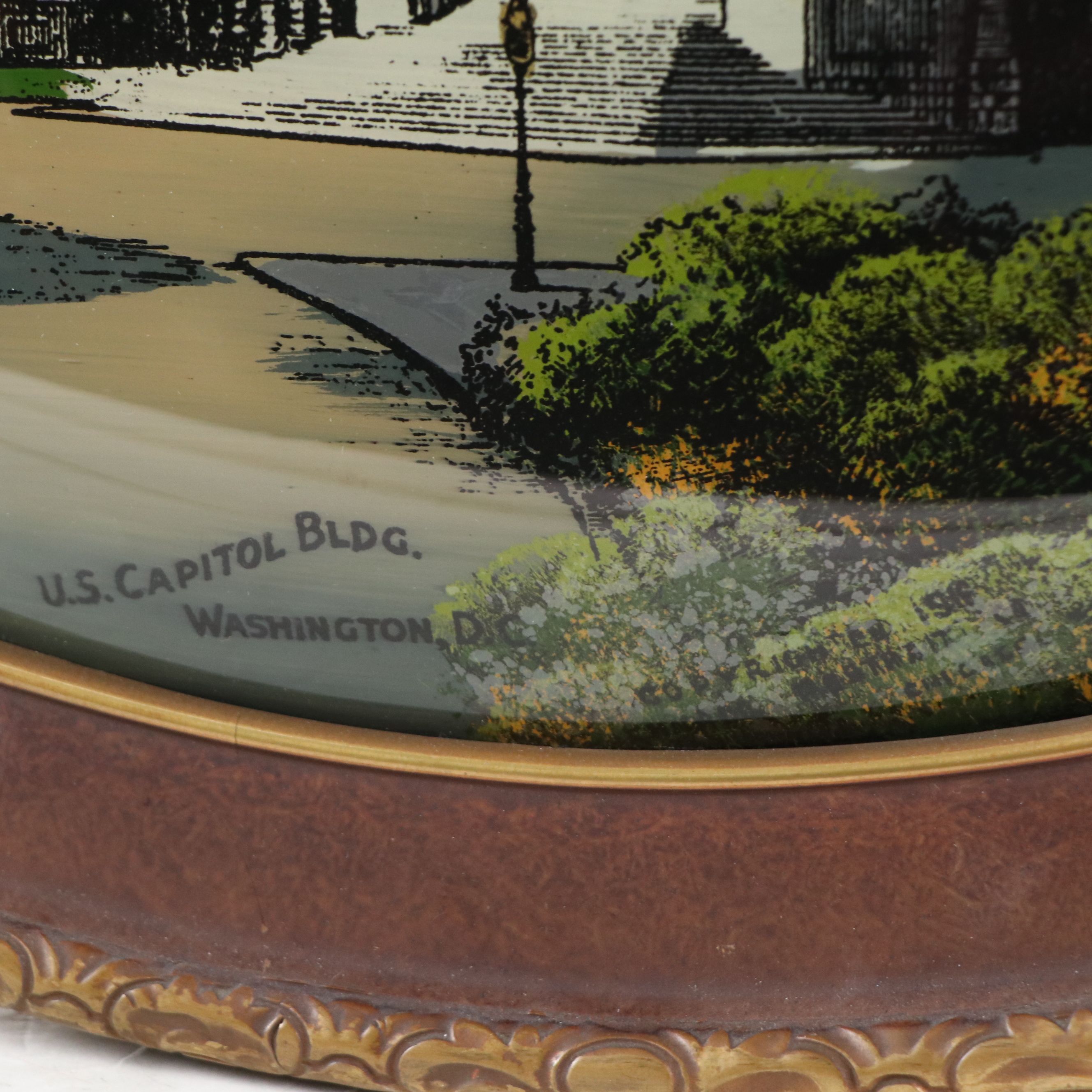 Hand-Painted Reverse Glass Lithograph "U.S. Capitol Bldg.," 1916