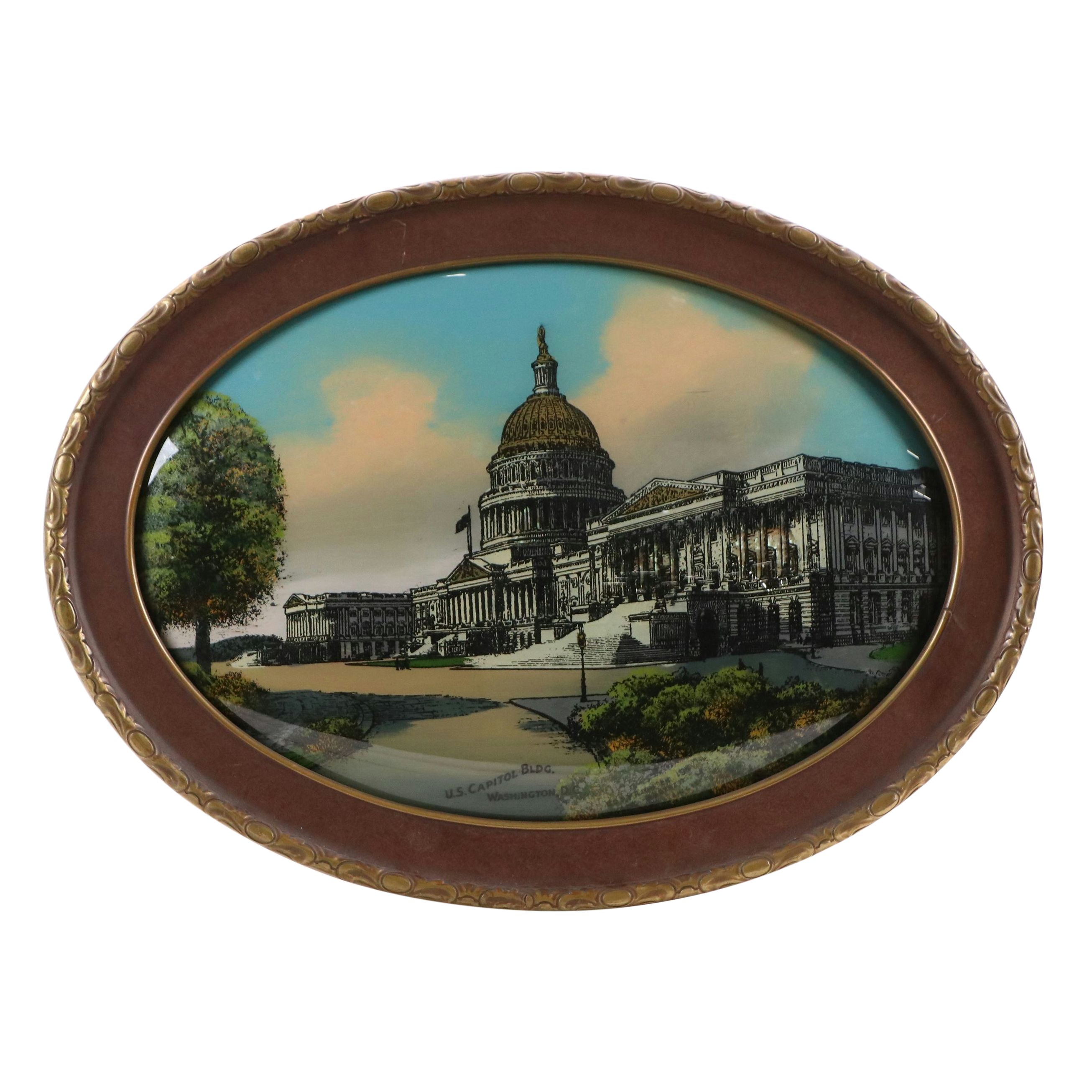 Hand-Painted Reverse Glass Lithograph "U.S. Capitol Bldg.," 1916
