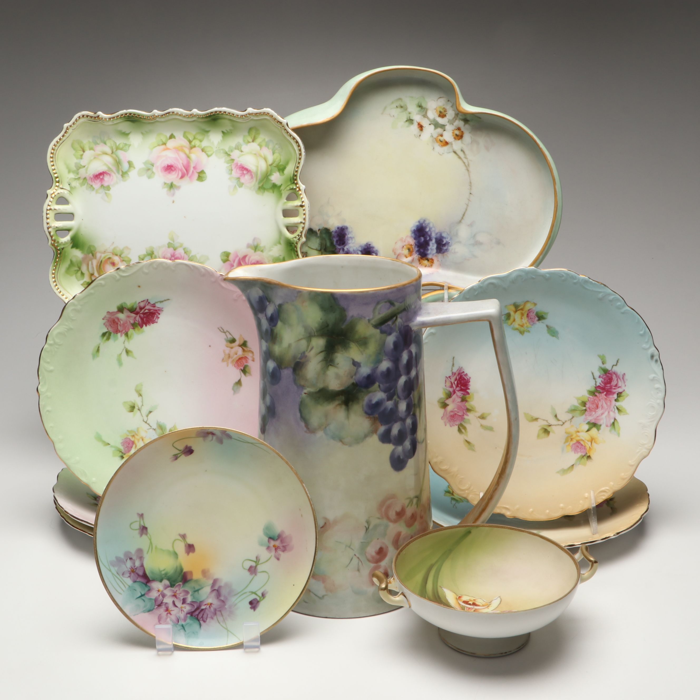 Hand-Painted Austrian Pitcher with Other Plates and Porcelain Table Accessories