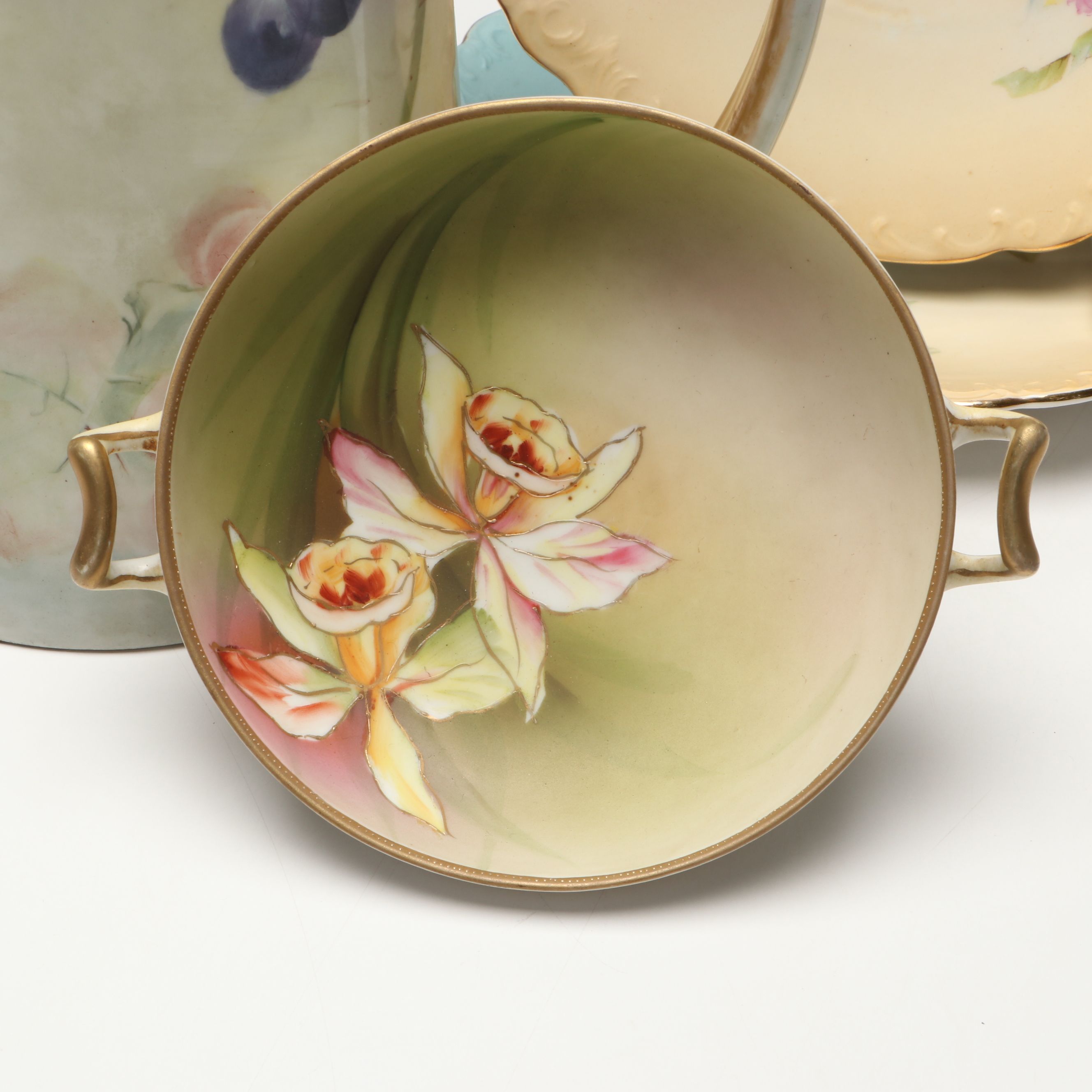 Hand-Painted Austrian Pitcher with Other Plates and Porcelain Table Accessories