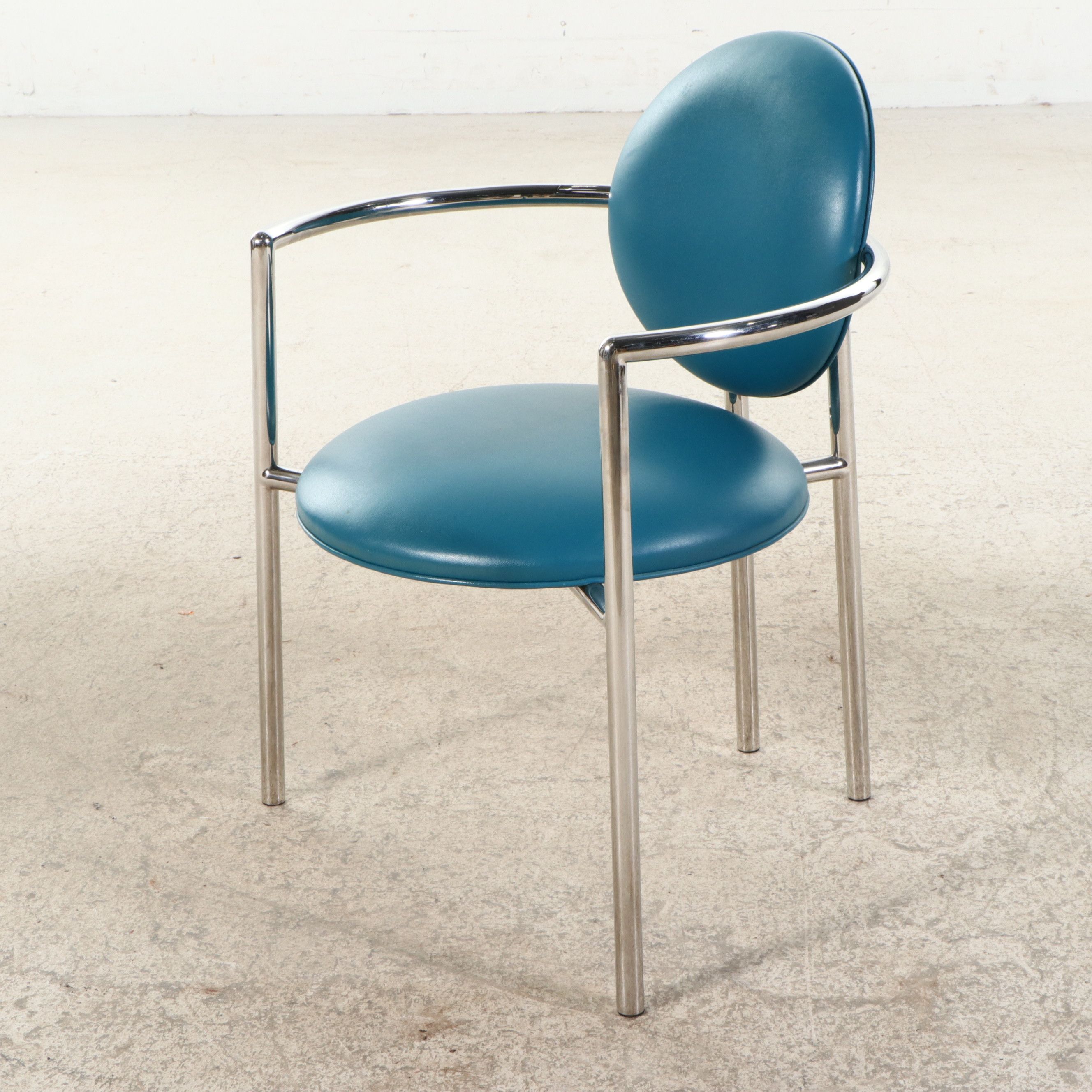 Brewton Polished Stainless Steel and Peacock Naugahyde "Moon Chair"