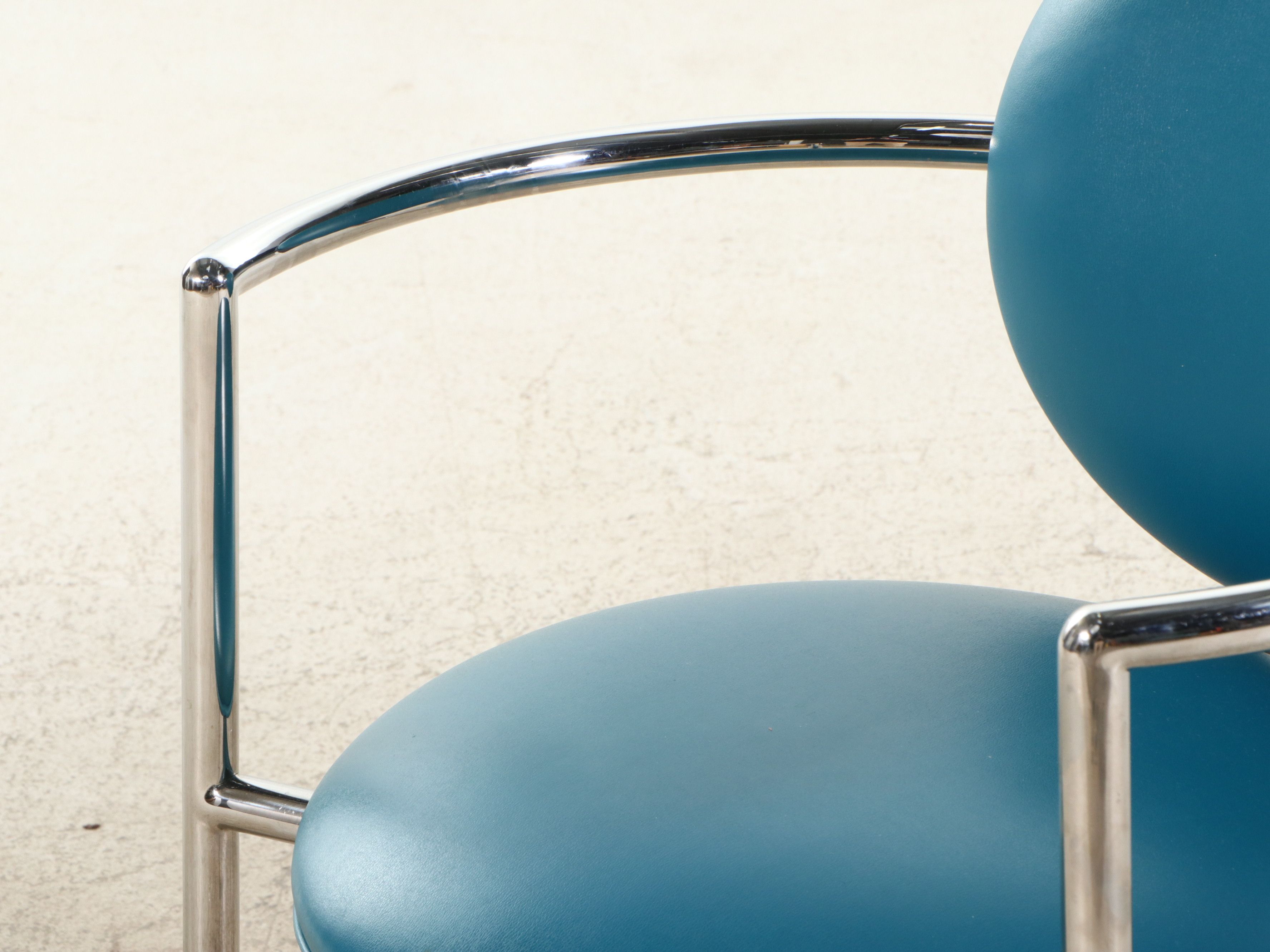 Brewton Polished Stainless Steel and Peacock Naugahyde "Moon Chair"