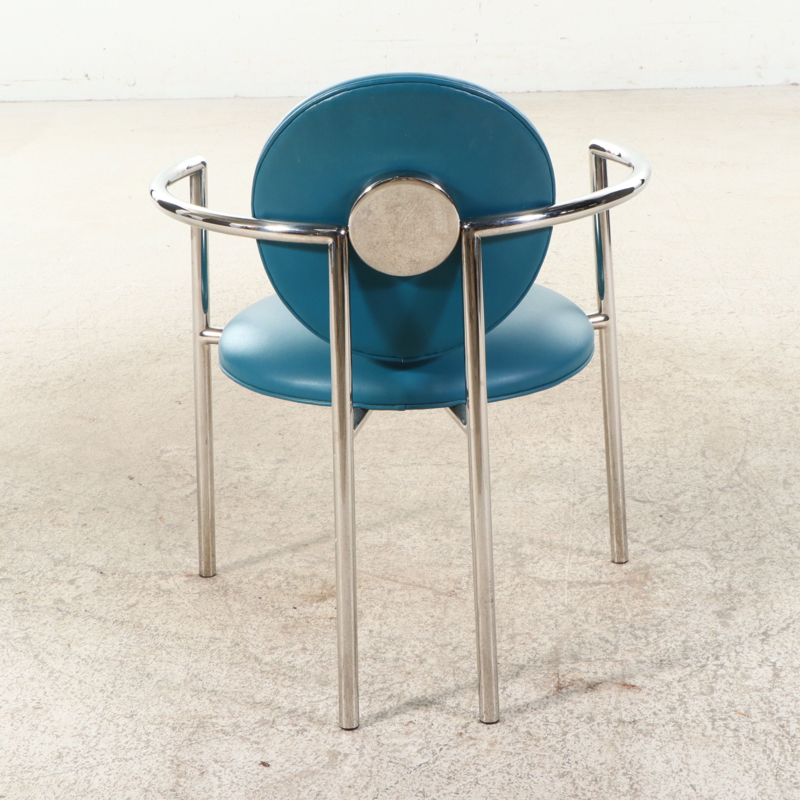 Brewton Polished Stainless Steel and Peacock Naugahyde "Moon Chair"
