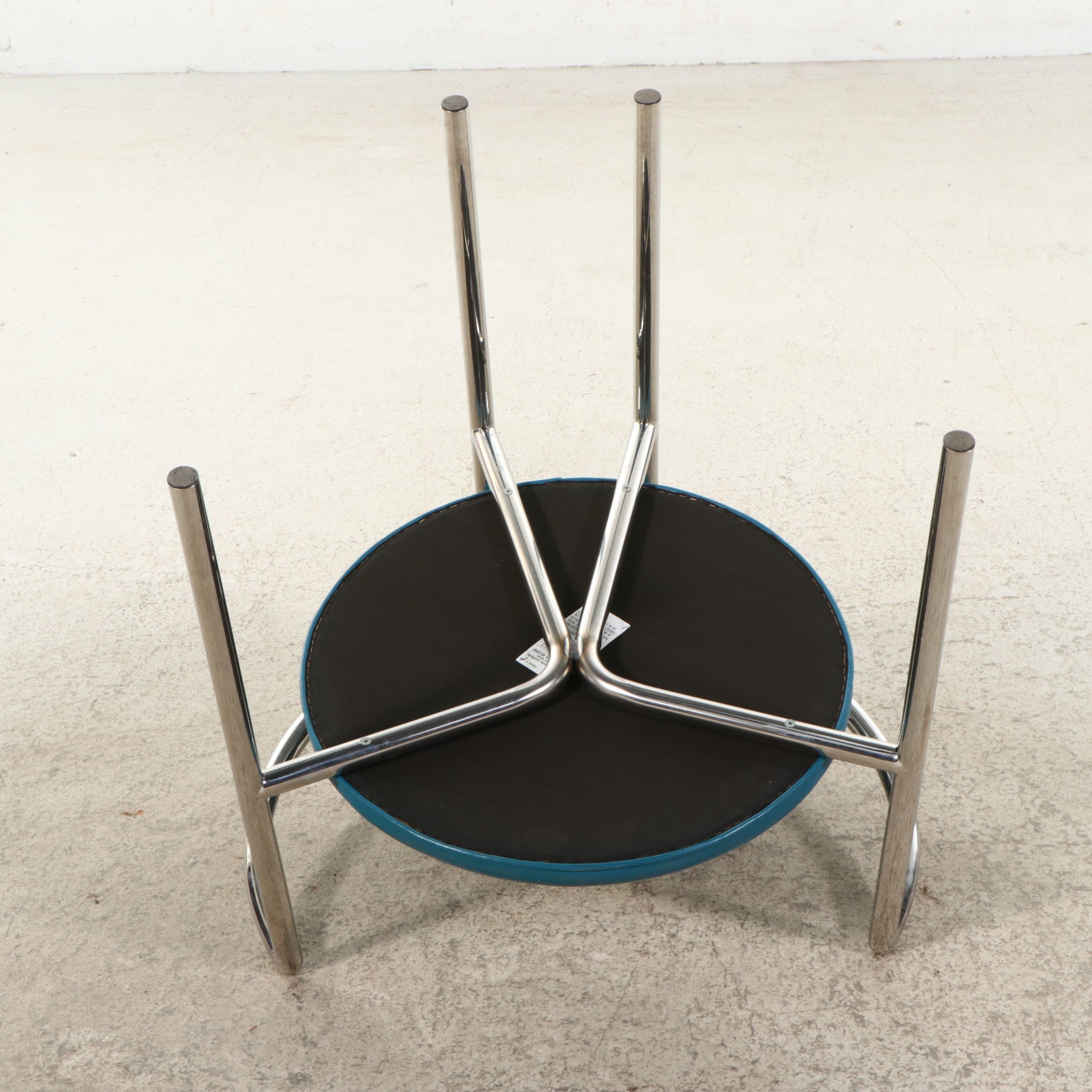 Brewton Polished Stainless Steel and Peacock Naugahyde "Moon Chair"