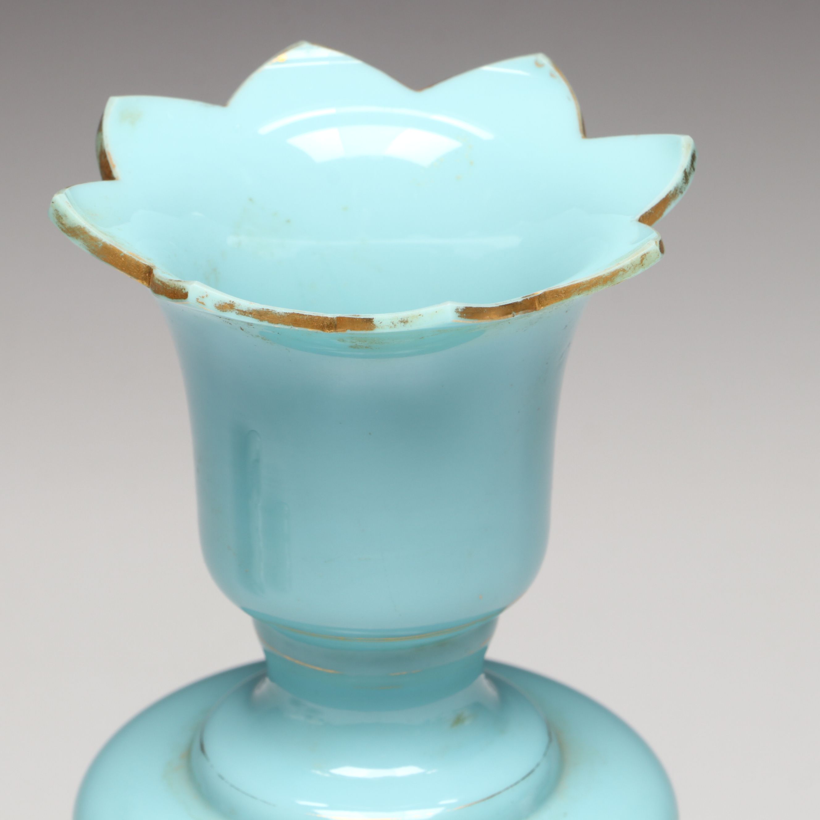 Fenton "Silver Crest" Glass Cornucopia Vases with Vintage Opaline Glass Vase