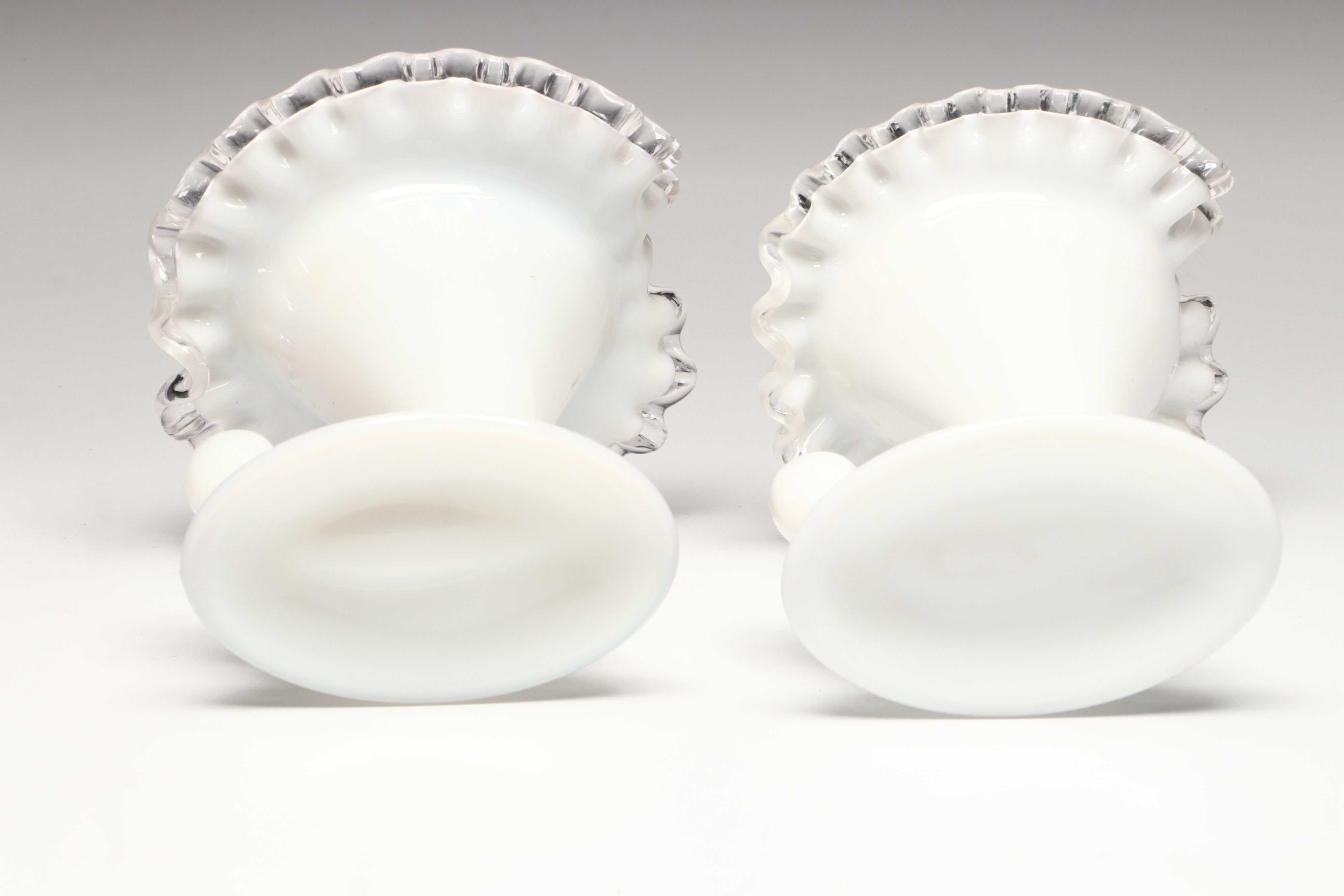 Fenton "Silver Crest" Glass Cornucopia Vases with Vintage Opaline Glass Vase